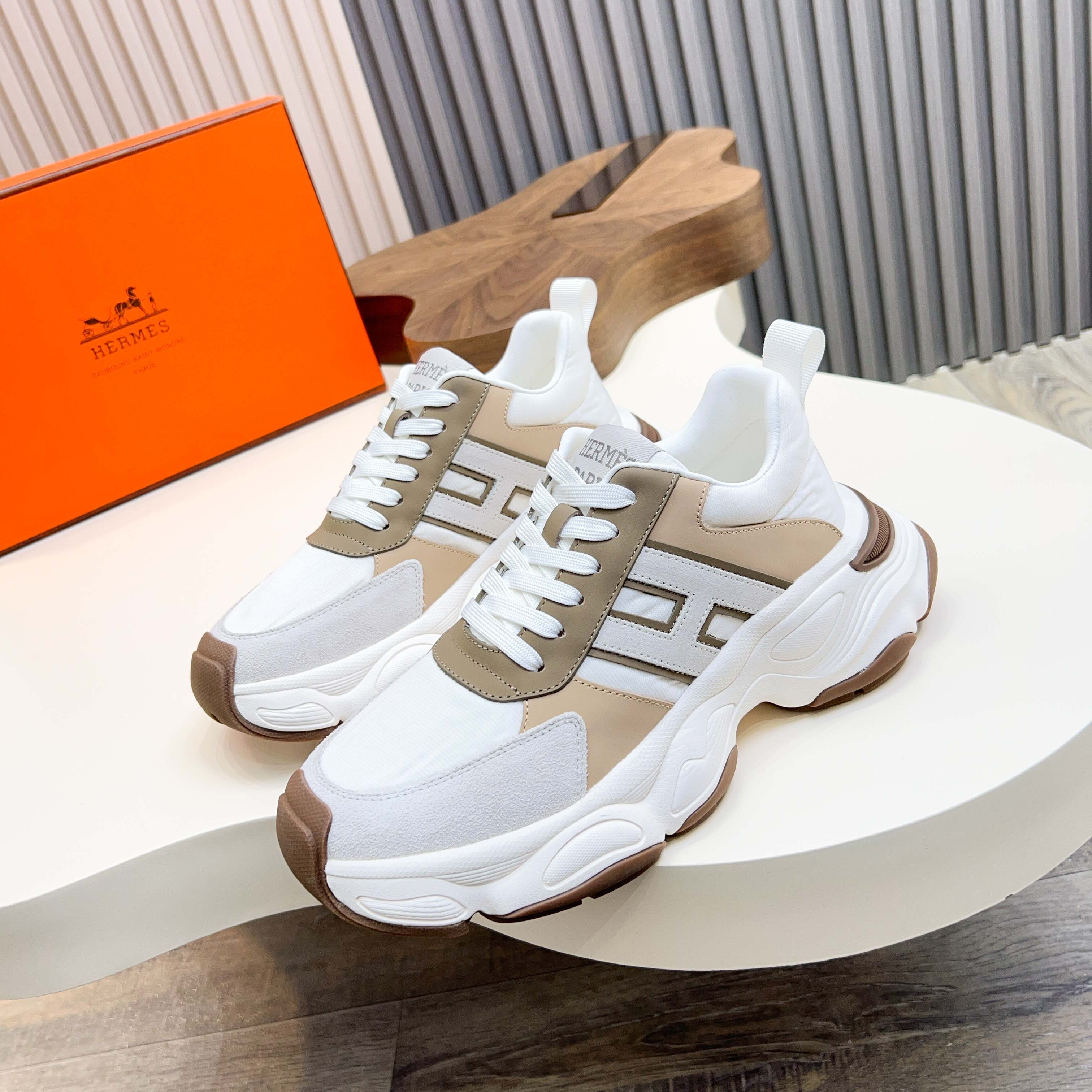 Hermès Haru Chunky Sole Derby Shoes, Calfskin Color Block Sneakers for Women 2 a1743470579509 6025