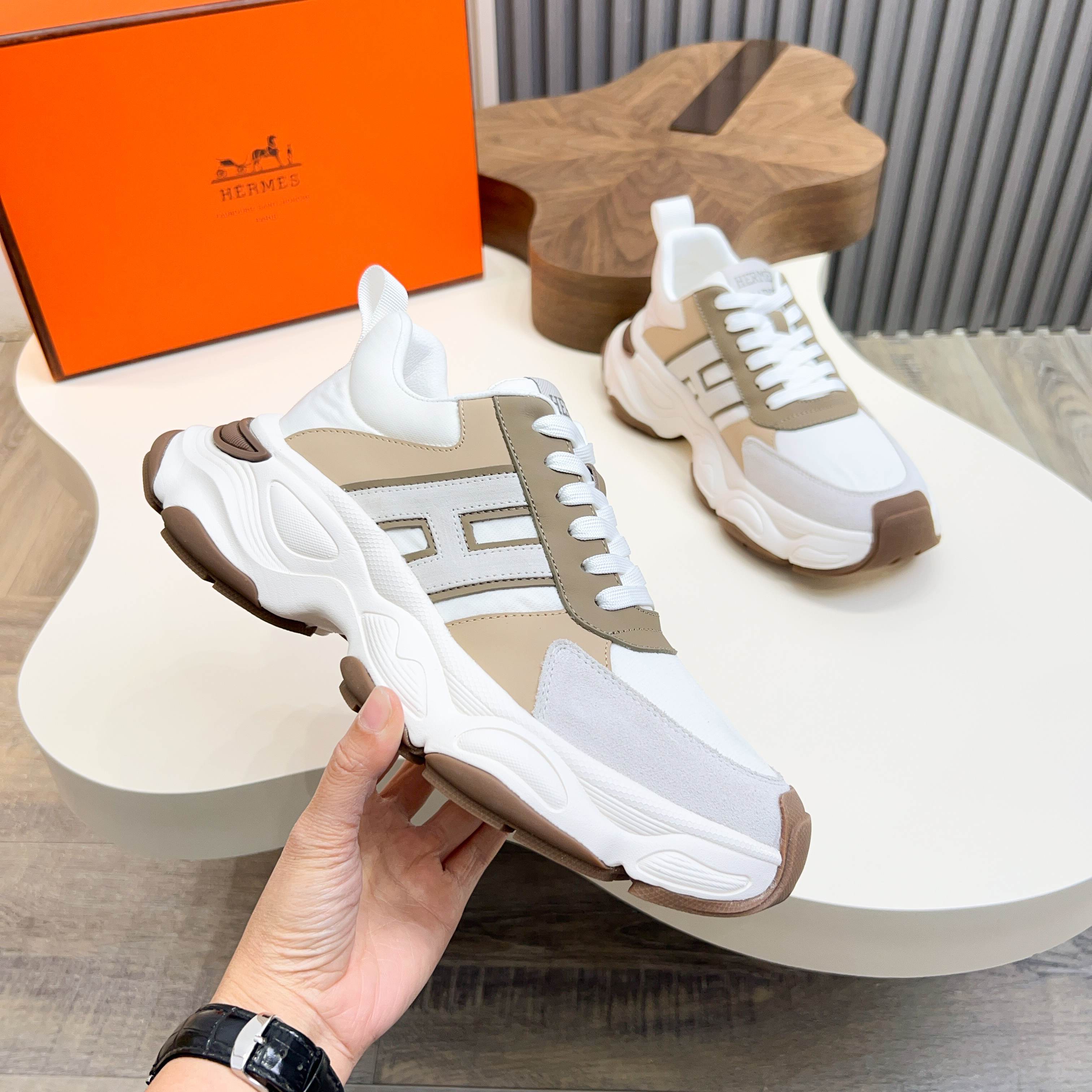 Hermès Haru Chunky Sole Derby Shoes, Calfskin Color Block Sneakers for Women 3 a1743470579526 3504