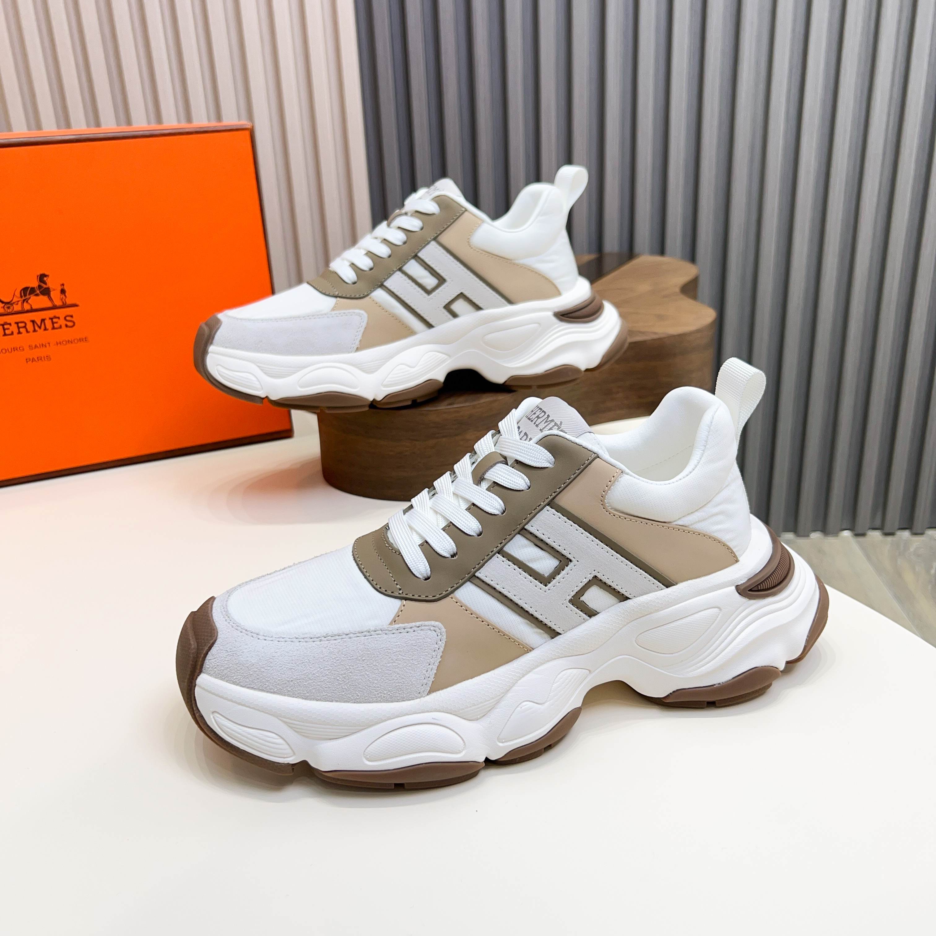 Hermès Haru Chunky Sole Derby Shoes, Calfskin Color Block Sneakers for Women 9 a1743470582730 2428
