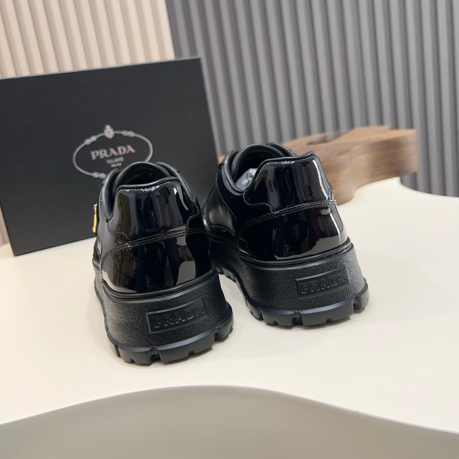 Prada Men's Black Leather and Patent Leather Lace-Up Sneakers 4 a1744085616971 7152