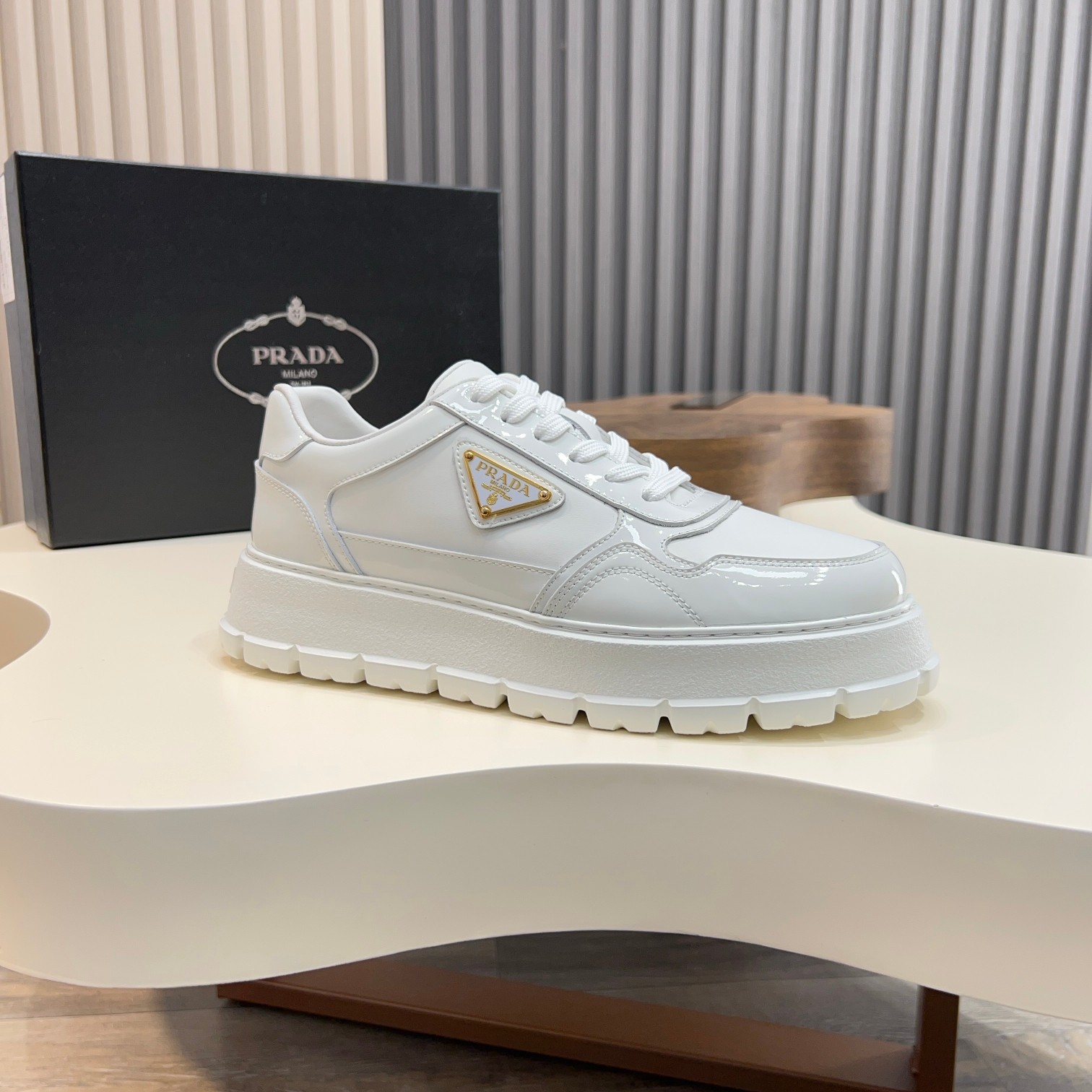Prada Men's Leather Sneakers with Triangle Logo - Stylish and Comfortable 10 a1744085654531 4718