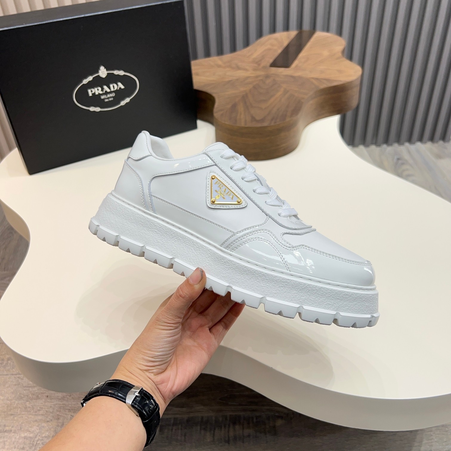 Prada Men's Leather Sneakers with Triangle Logo - Stylish and Comfortable 7 a1744085654697 5471