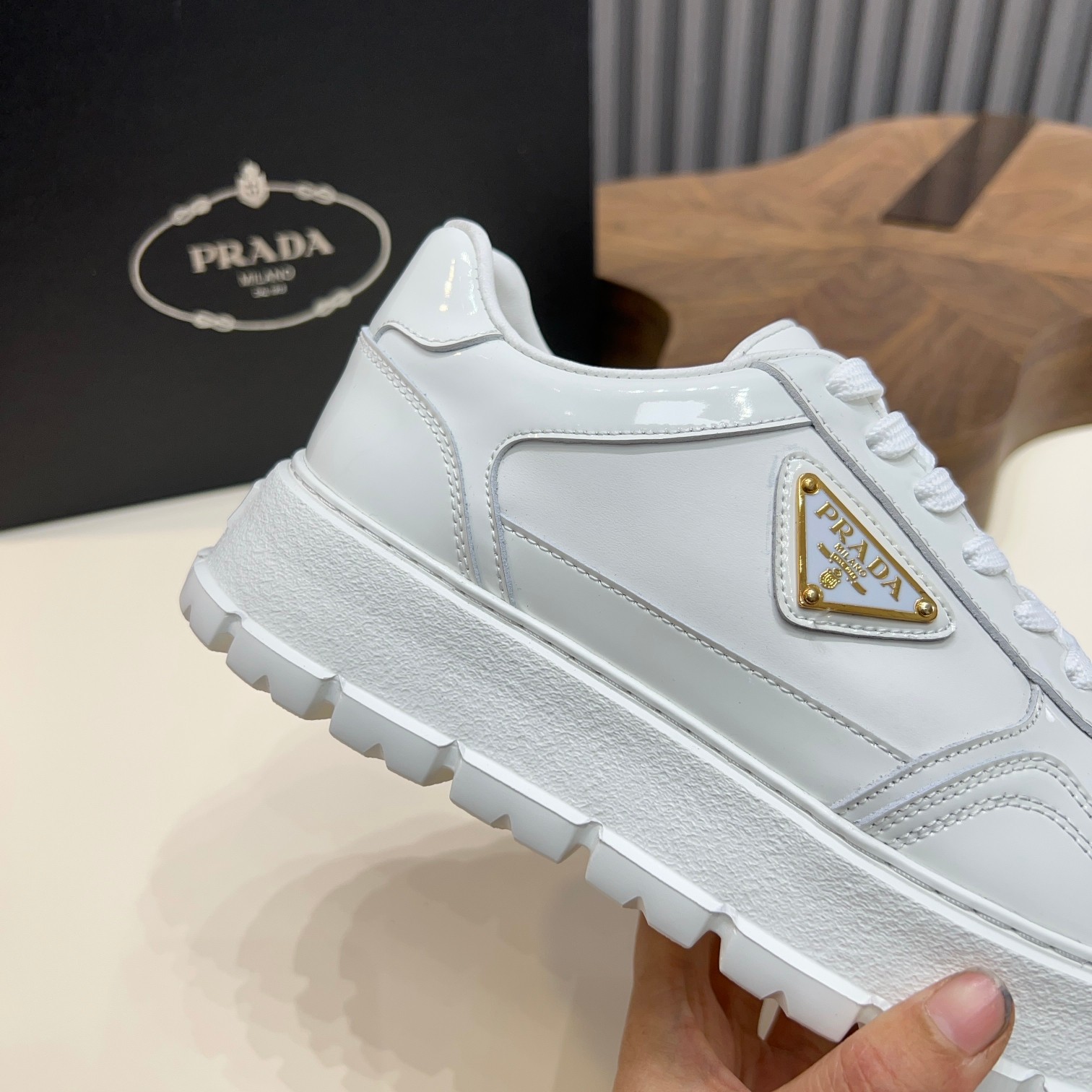 Prada Men's Leather Sneakers with Triangle Logo - Stylish and Comfortable 9 a1744085656703 6455