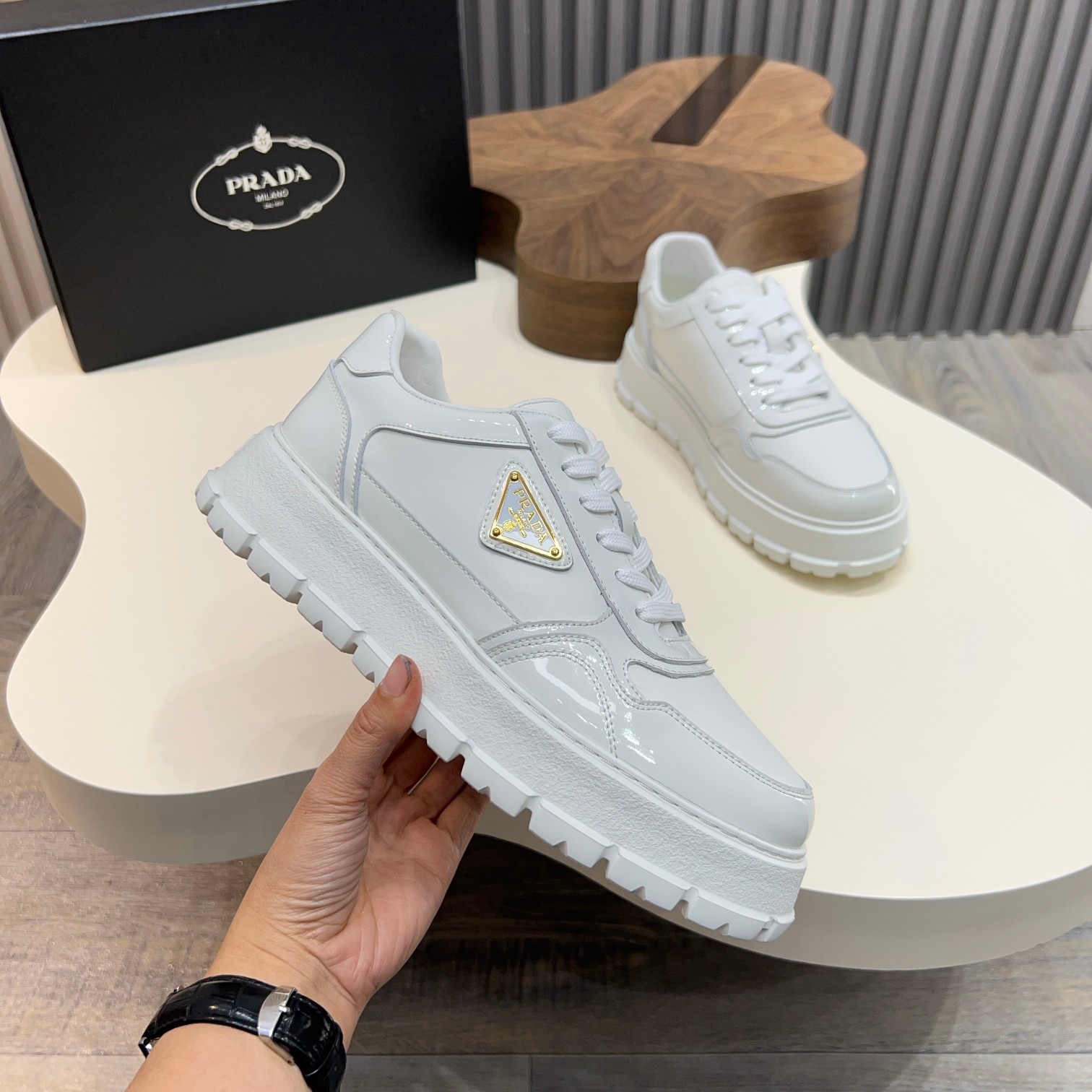 Prada Men's Leather Sneakers with Triangle Logo - Stylish and Comfortable 3 a1744085656764 5307