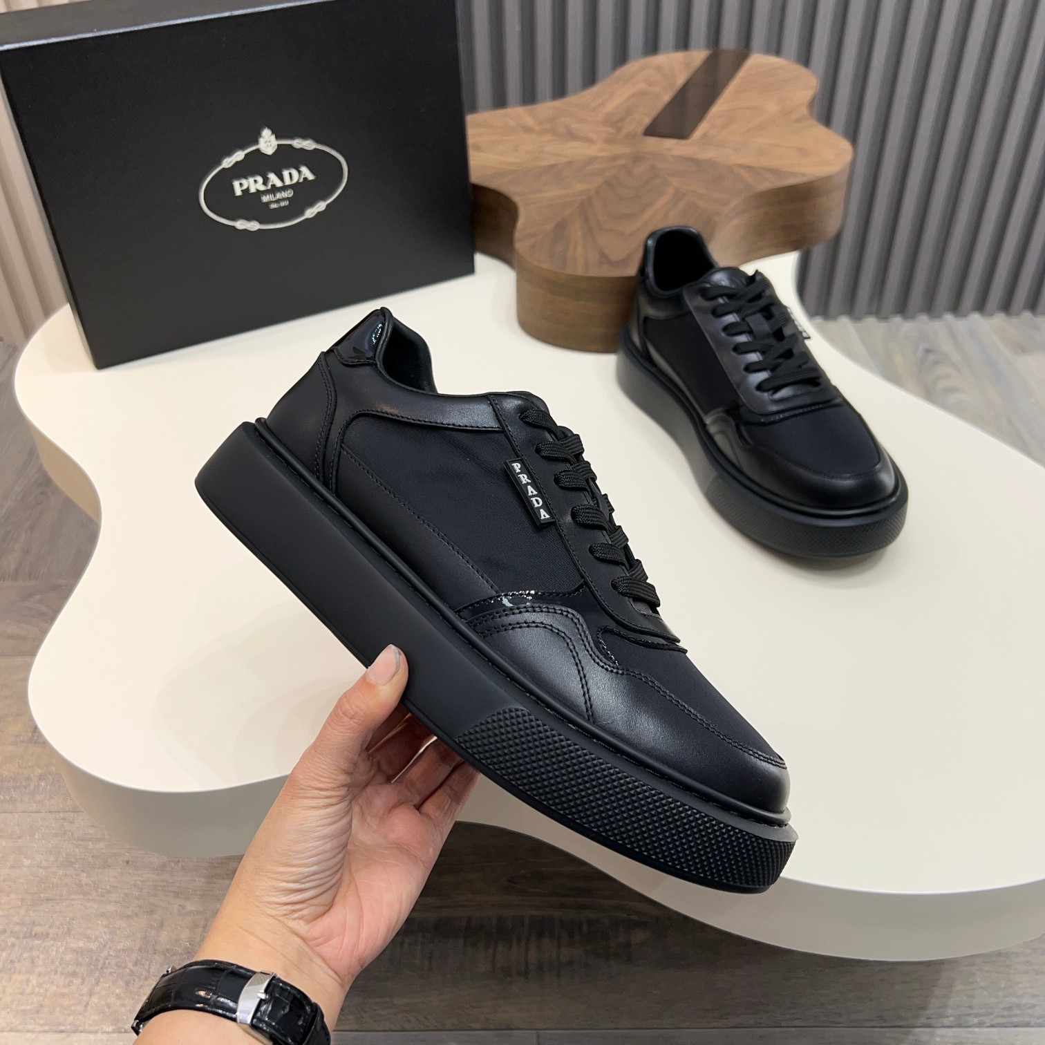 Prada Men's Black Leather and Fabric Lace-Up Sneakers - Size 39-44 3 a1744086446465 7816