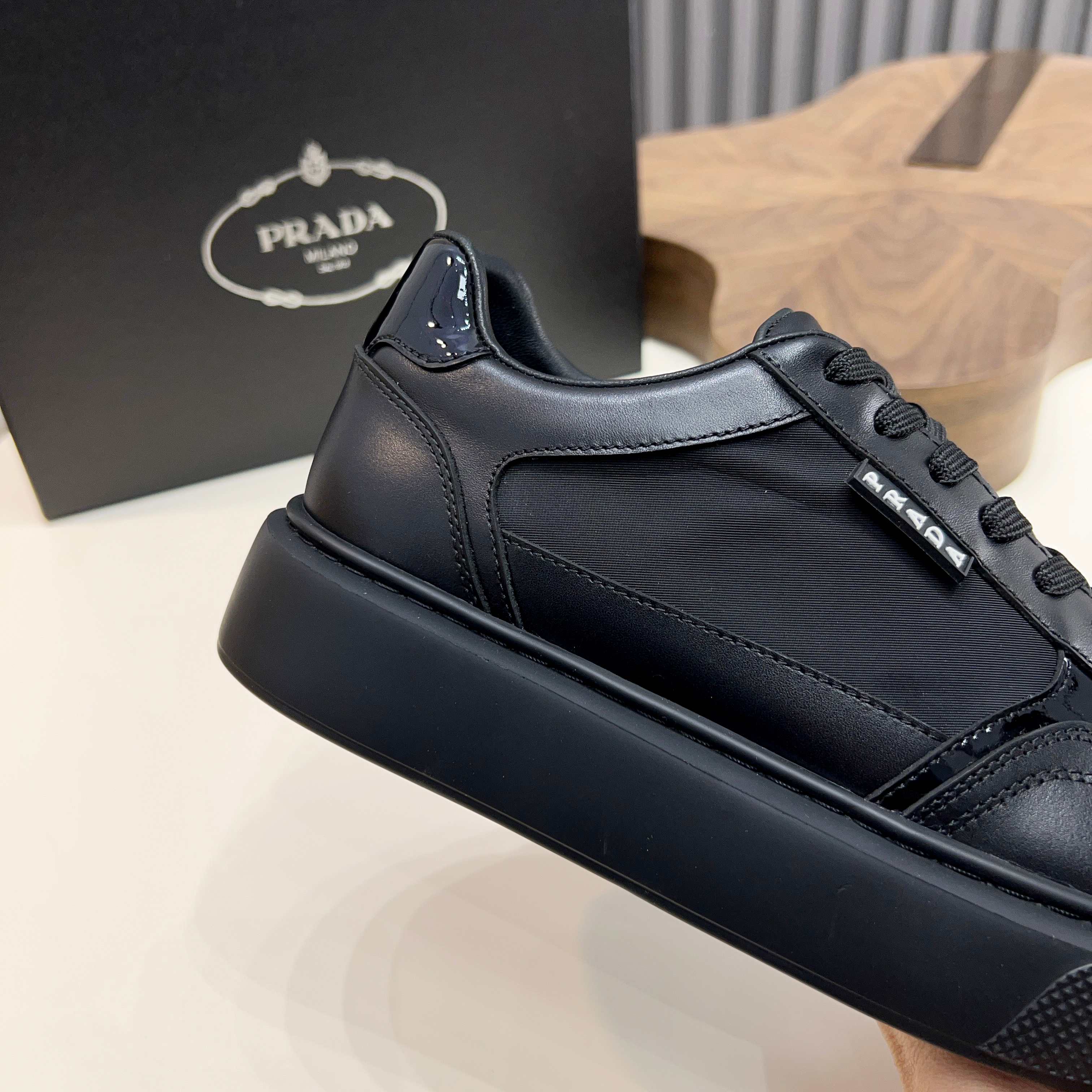 Prada Men's Black Leather and Fabric Lace-Up Sneakers - Size 39-44 6 a1744086448104 5422