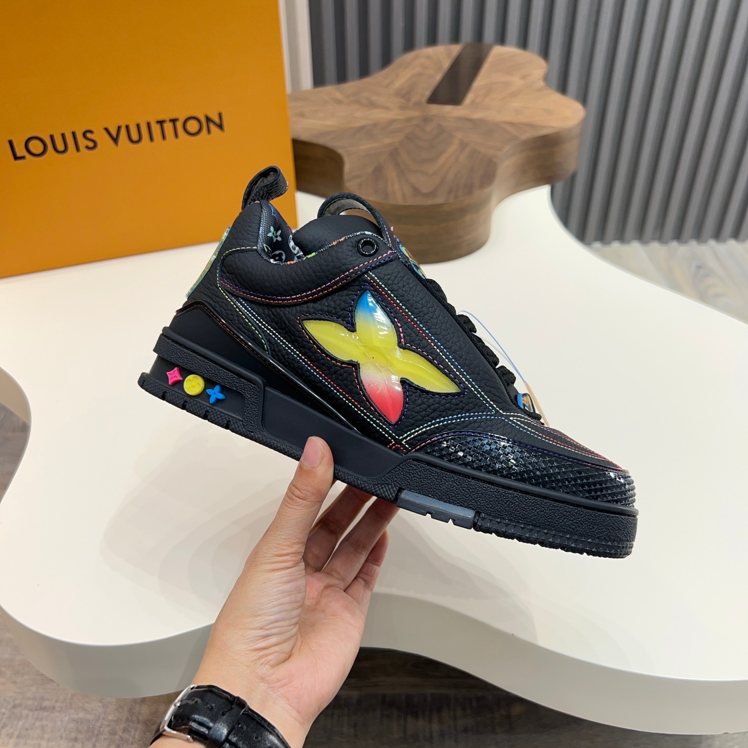 Louis Vuitton Trainer Sneakers in Black Leather with Monogram Detailing 6 a1744496829353 1803