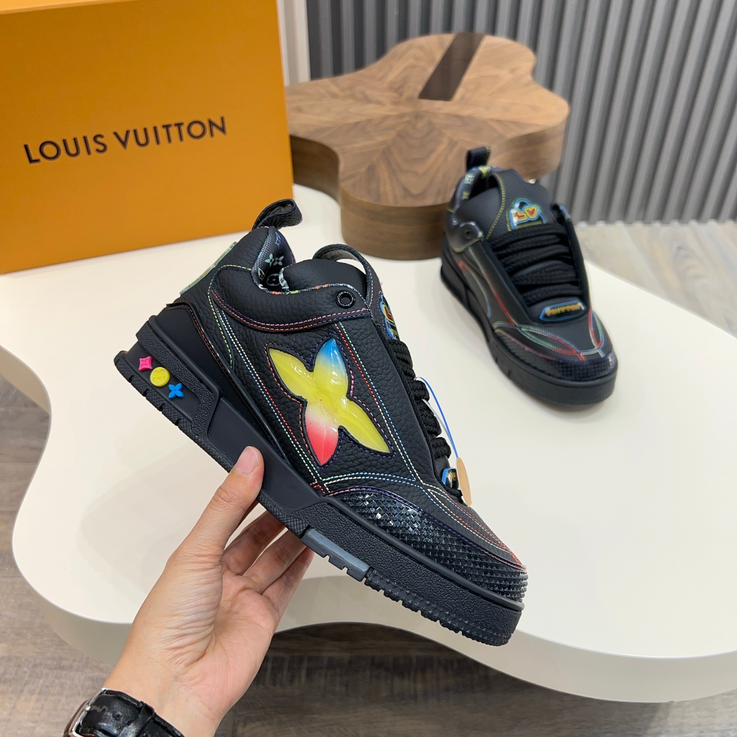 Louis Vuitton Trainer Sneakers in Black Leather with Monogram Detailing 3 a1744496829371 7770