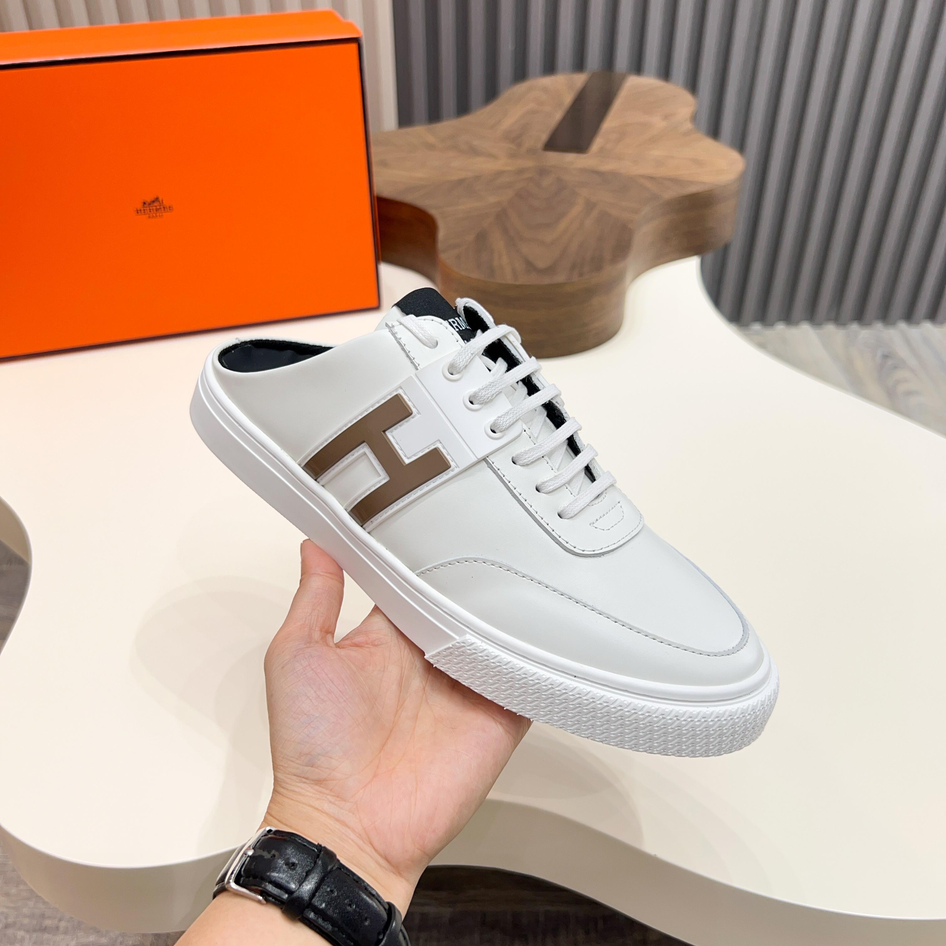 Hermes Men's White Leather Casual Sneakers - Slip-On Style, Comfortable 5 a1744605387959 5802