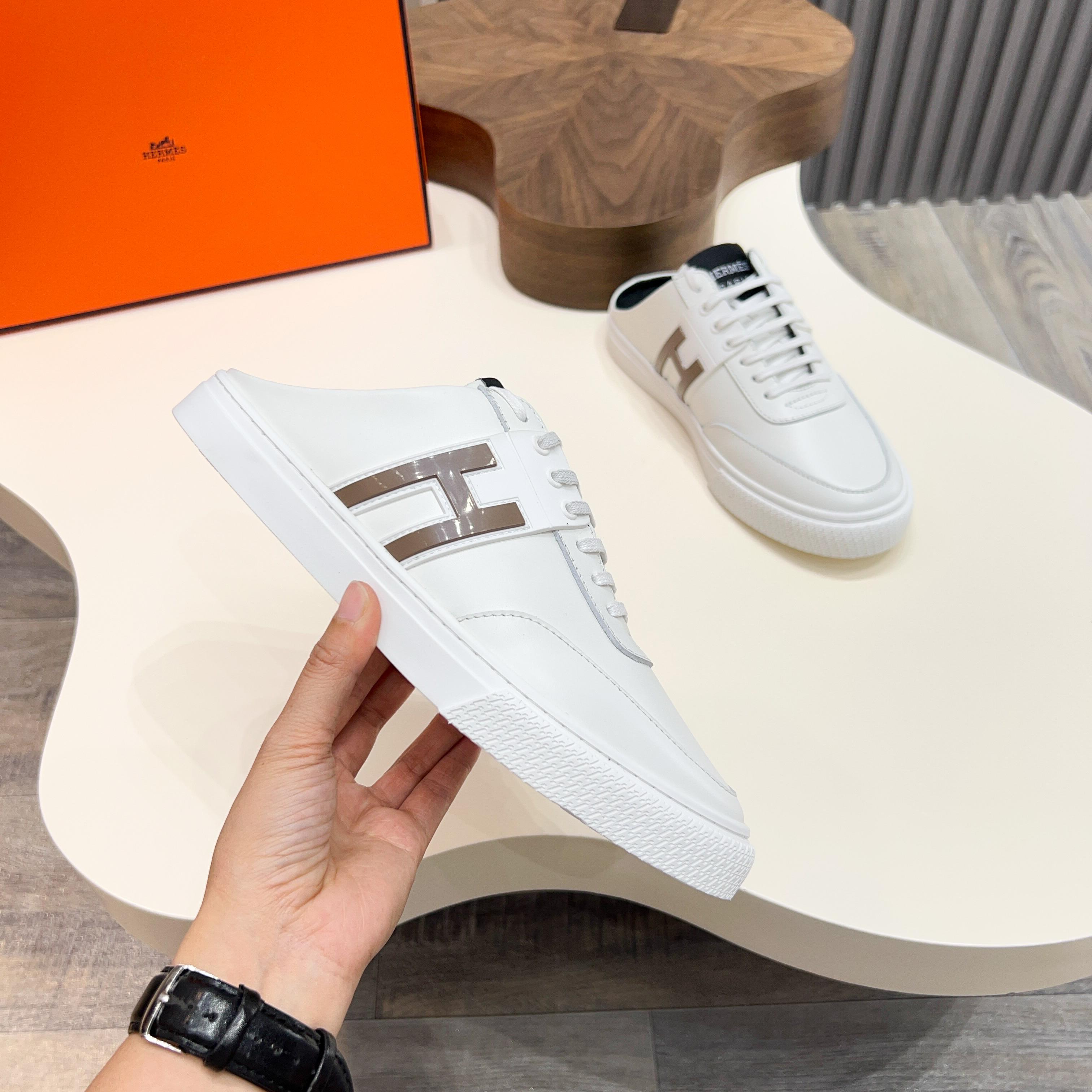 Hermes Men's White Leather Casual Sneakers - Slip-On Style, Comfortable 3 a1744605388229 5530