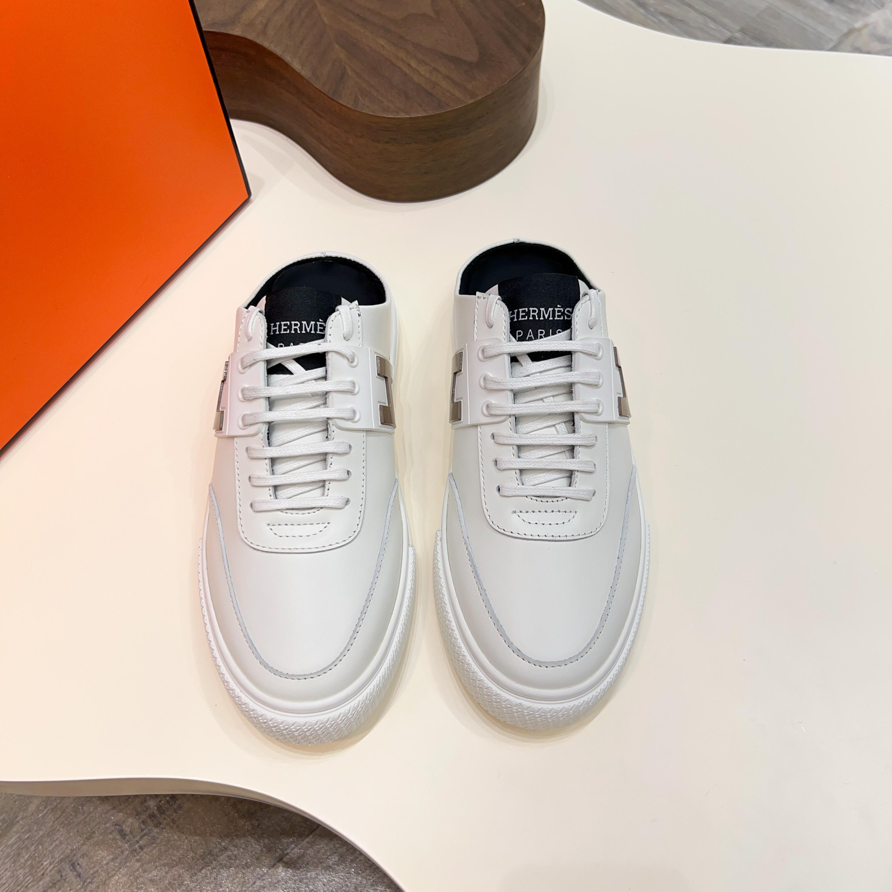 Hermes Men's White Leather Casual Sneakers - Slip-On Style, Comfortable 8 a1744605389979 3880