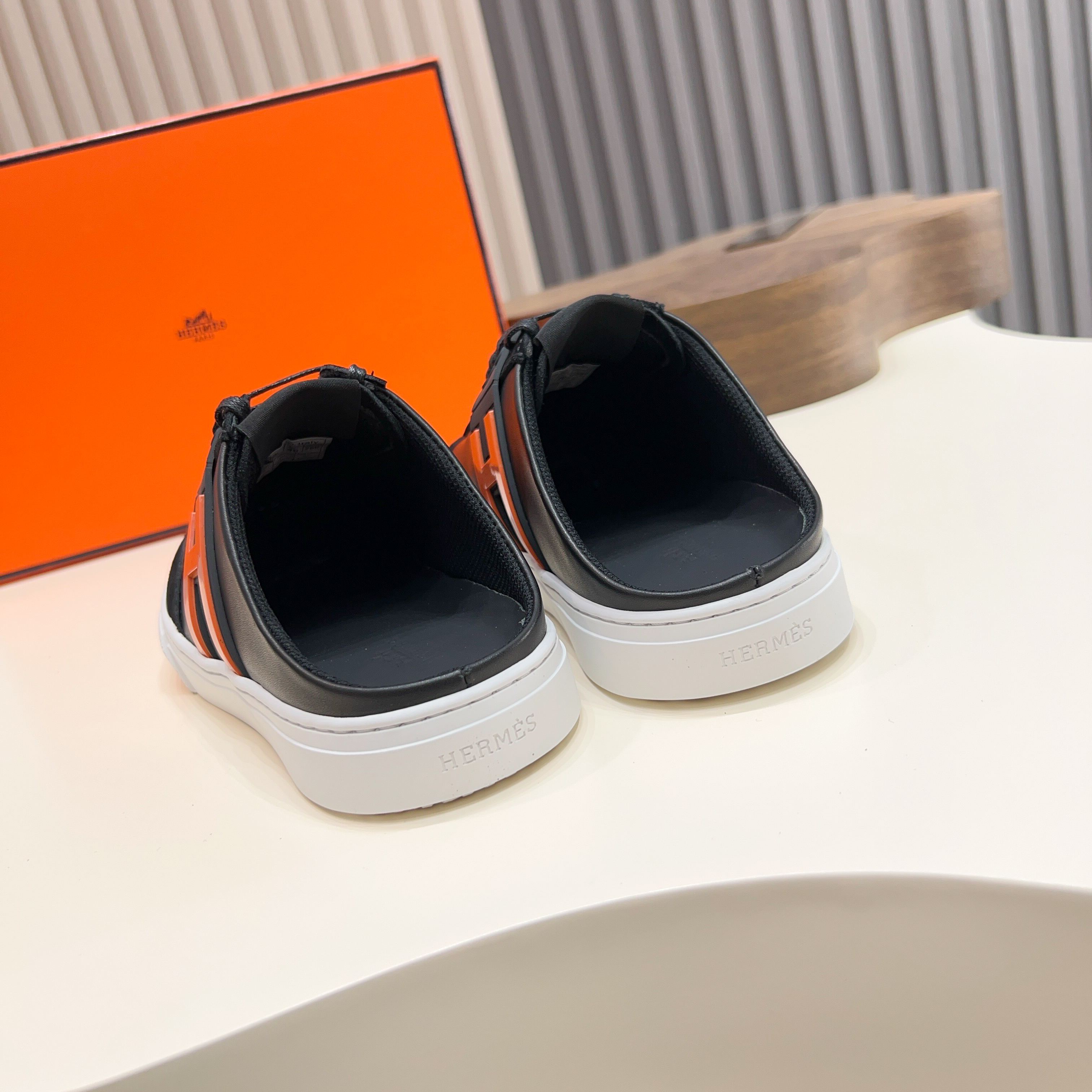 Hermes Men's Black Leather Sneakers with Orange 'H' Logo - Sizes 39-44 4 a1744605418254 4035