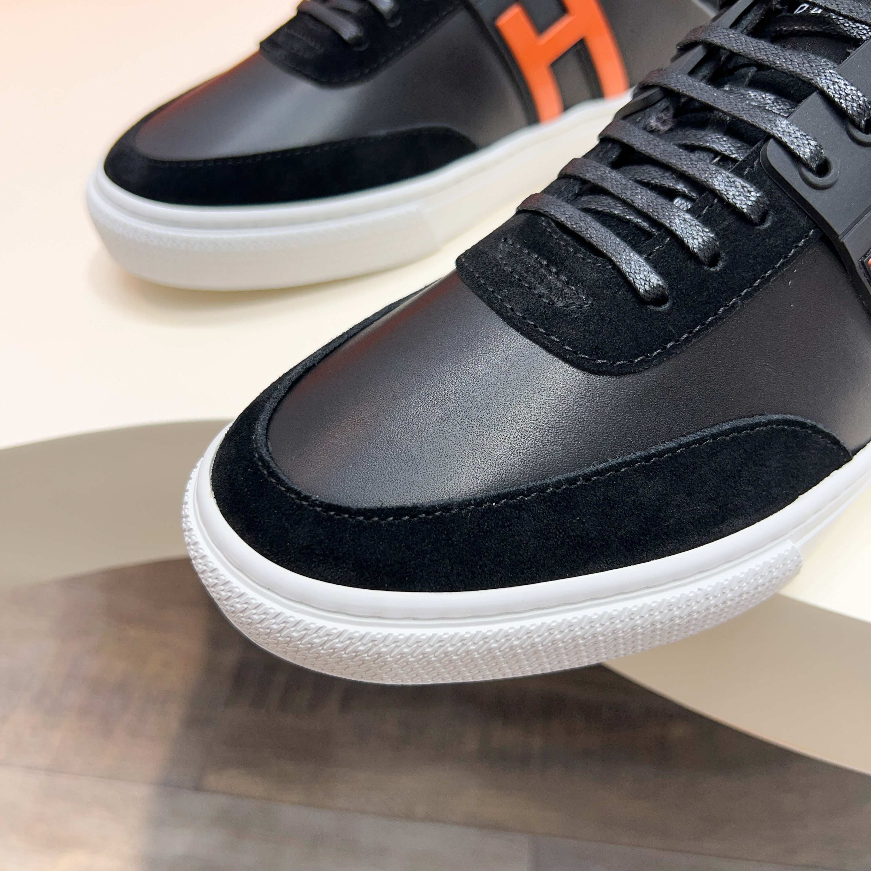 Hermes Men's Black Leather Sneakers with Orange 'H' Logo - Sizes 39-44 8 a1744605420880 6121