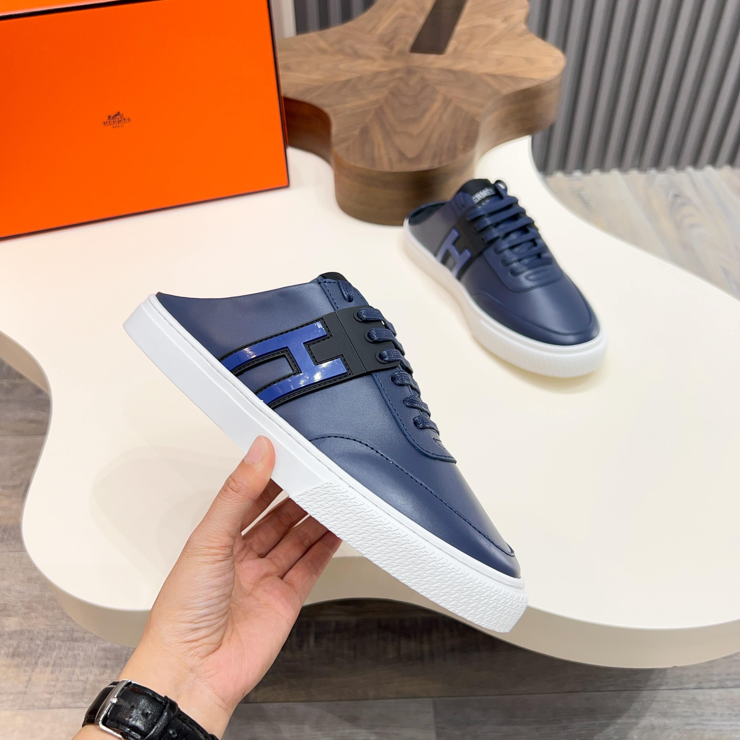 Hermes Men's Blue Leather Casual Sneakers, Premium Quality & Comfort 3 a1744605437949 0002