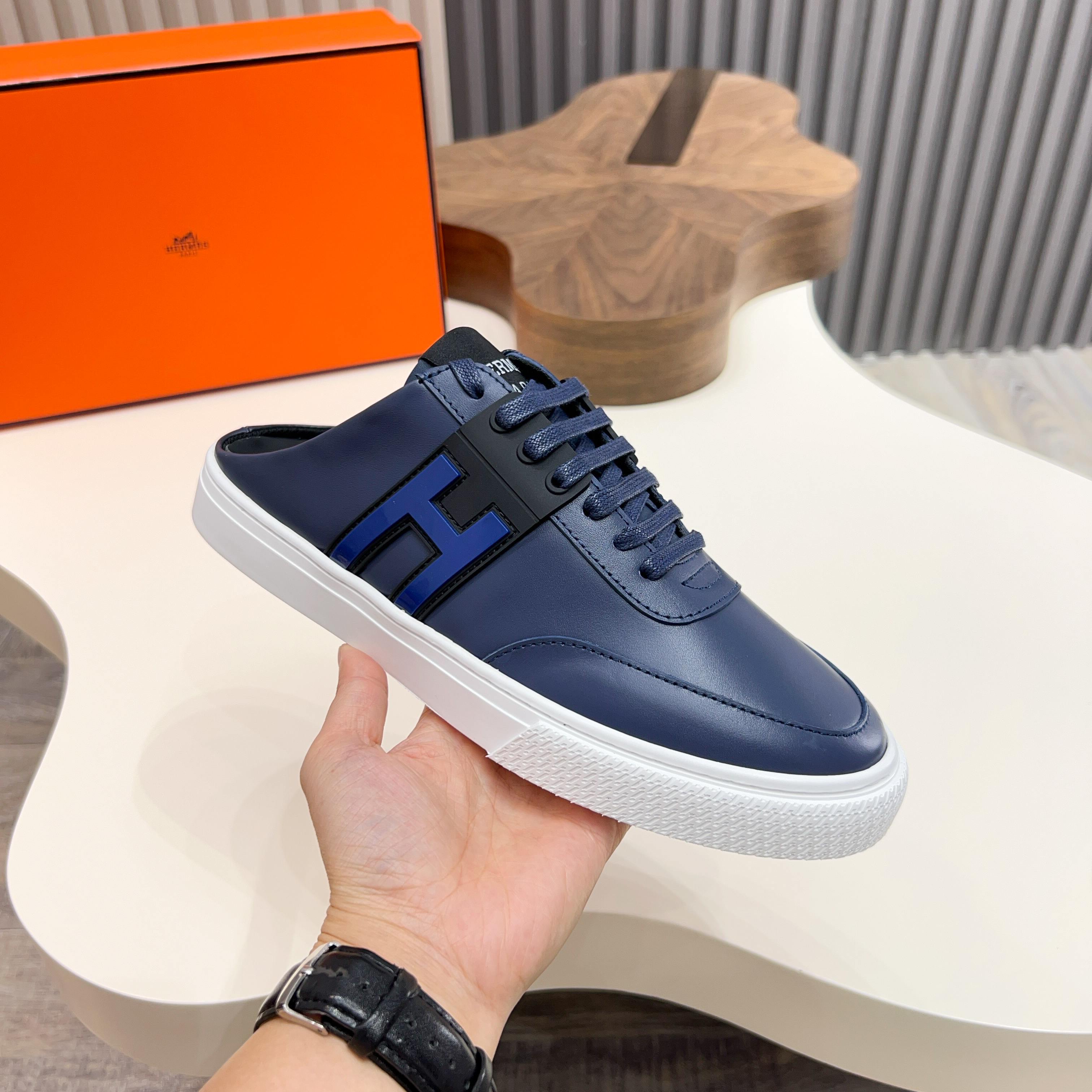 Hermes Men's Blue Leather Casual Sneakers, Premium Quality & Comfort 5 a1744605437984 6175