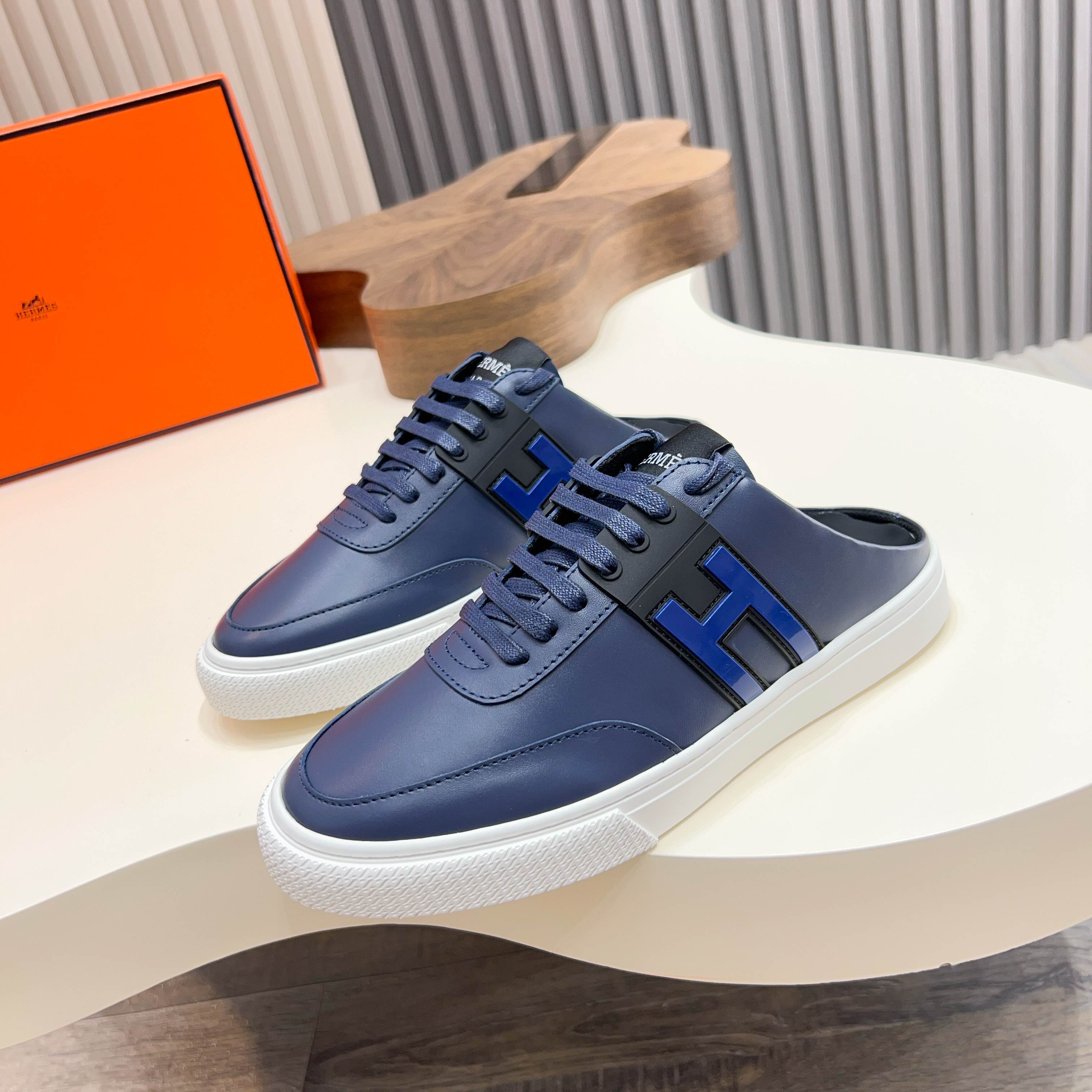 Hermes Men's Blue Leather Casual Sneakers, Premium Quality & Comfort 1 Hermes Men's Blue Leather Casual Sneakers, Premium Quality & Comfort