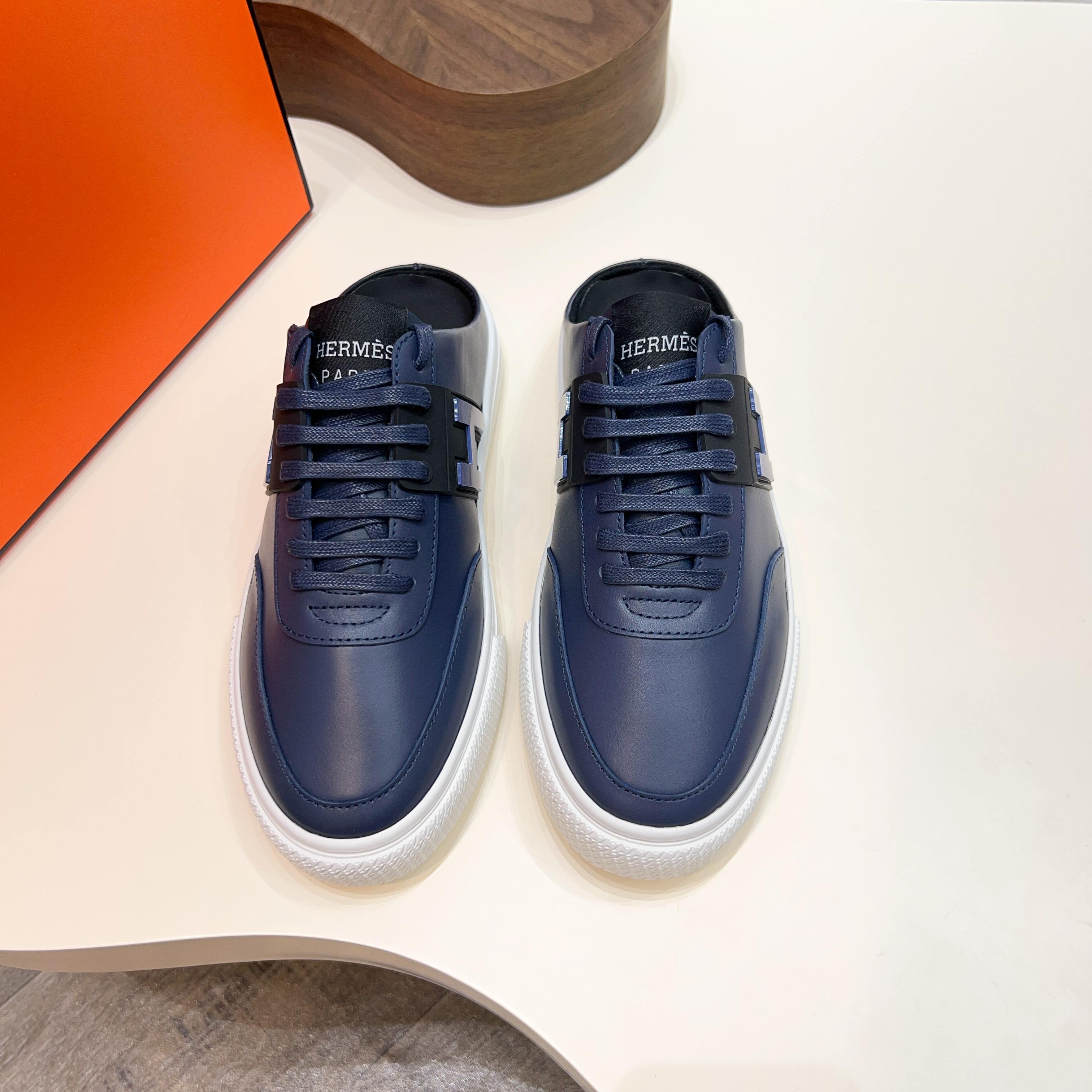 Hermes Men's Blue Leather Casual Sneakers, Premium Quality & Comfort 8 a1744605440814 0334