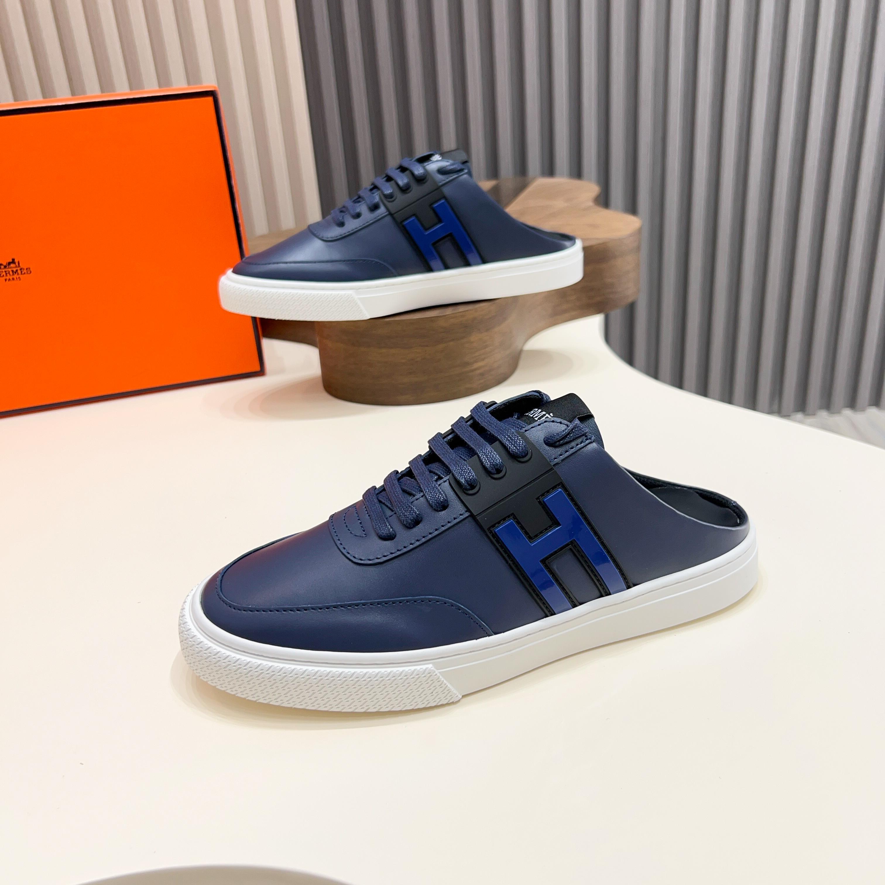 Hermes Men's Blue Leather Casual Sneakers, Premium Quality & Comfort 10 a1744605440900 6447