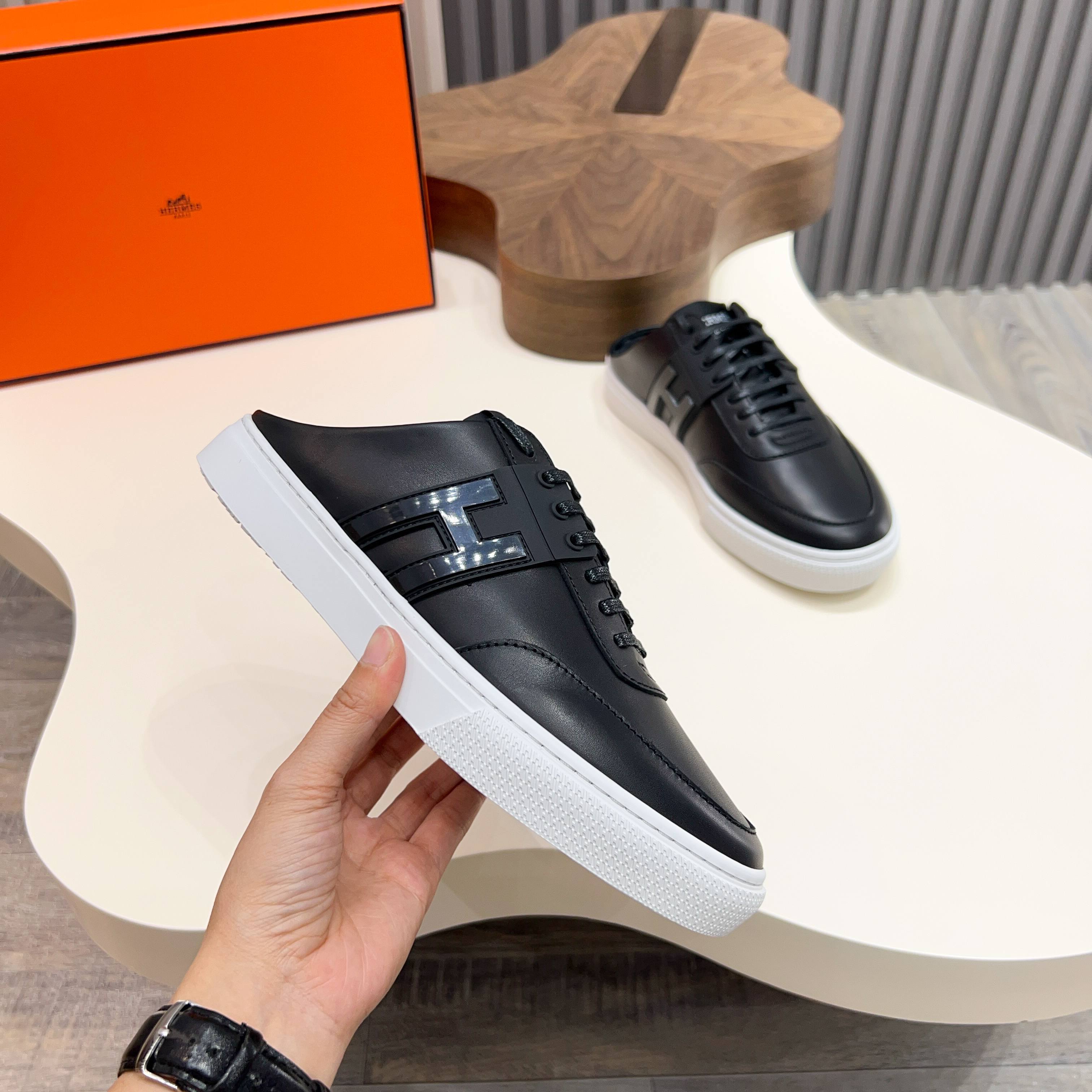 Hermes Men's Black Leather Casual Sneakers Slip-ons, Size 39-44 3 a1744605463136 1567
