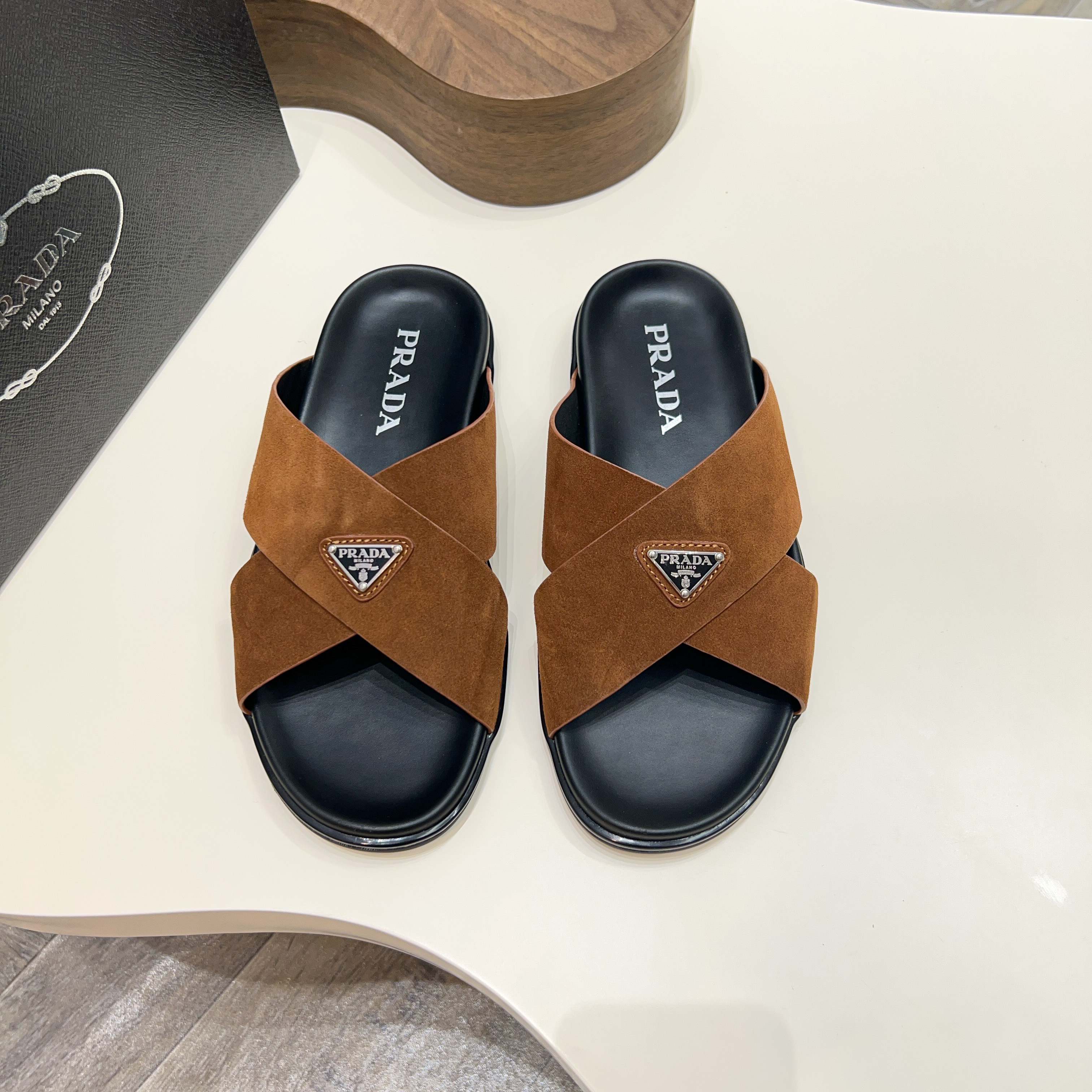 Prada Men's Suede Leather Cross Strap Sandals Slides - Stylish & Comfortable 8 a1744897784434 6554