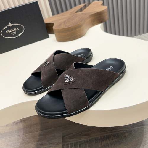 Prada Men's Suede Leather Crossover Sandals with Enamel Triangle Logo 1 Prada Men's Suede Leather Crossover Sandals with Enamel Triangle Logo