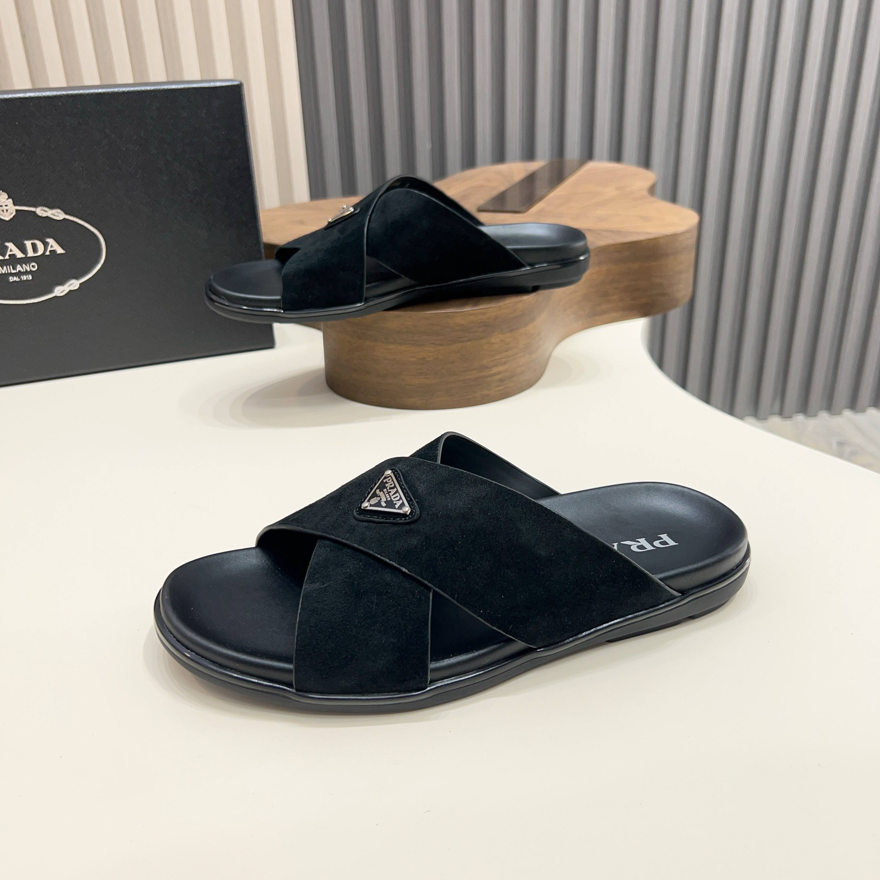 Prada Men's Suede Leather Crossover Sandals - Stylish Comfort & Durability 10 a1744897906824 1266