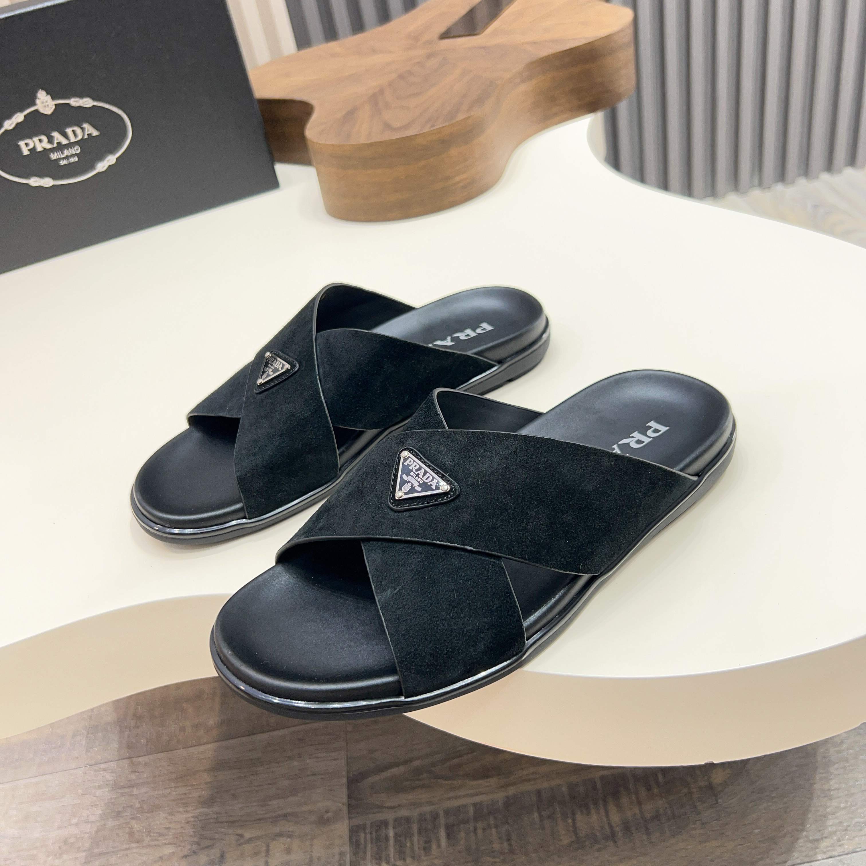 Prada Men's Suede Leather Crossover Sandals - Stylish Comfort & Durability 1 Prada Men's Suede Leather Crossover Sandals - Stylish Comfort & Durability