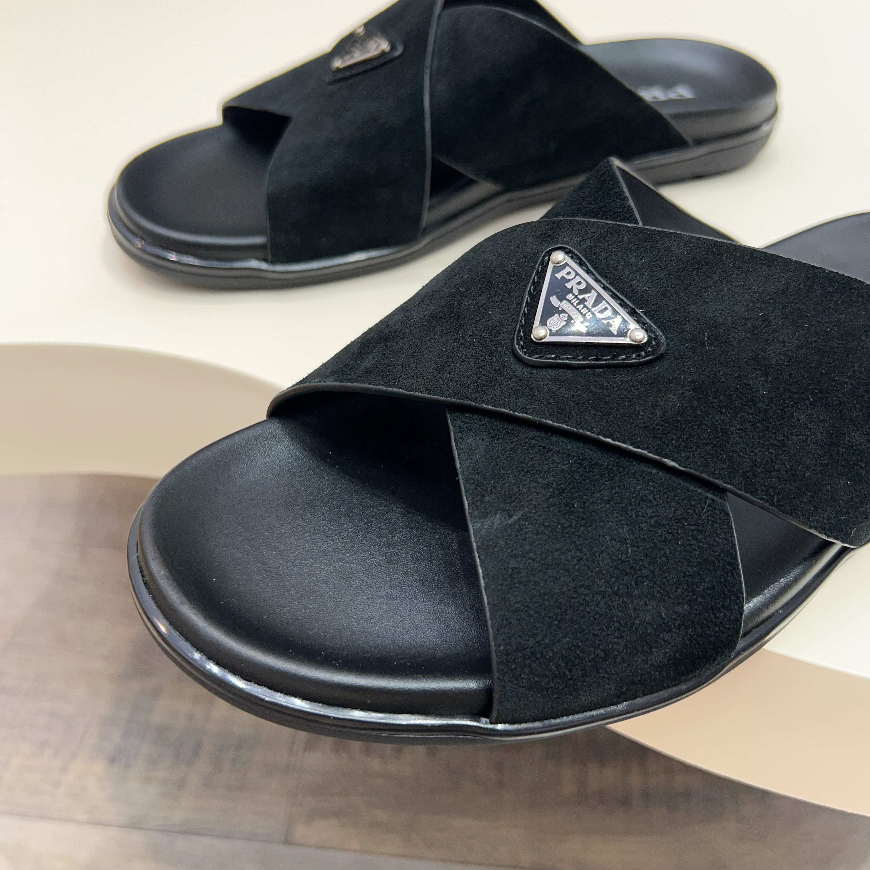 Prada Men's Suede Leather Crossover Sandals - Stylish Comfort & Durability 8 a1744897907178 6160