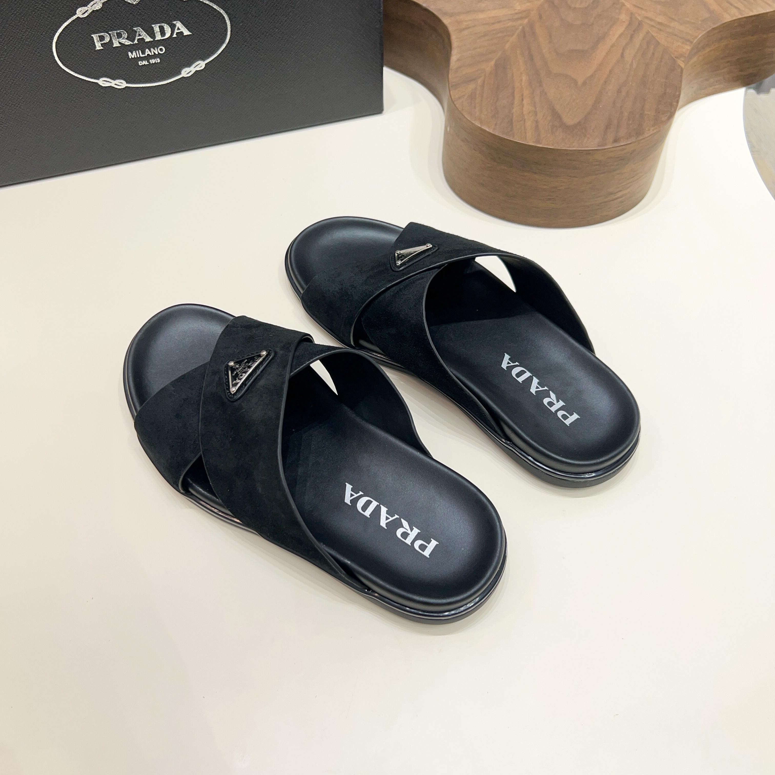Prada Men's Suede Leather Crossover Sandals - Stylish Comfort & Durability 4 a1744897908953 2372