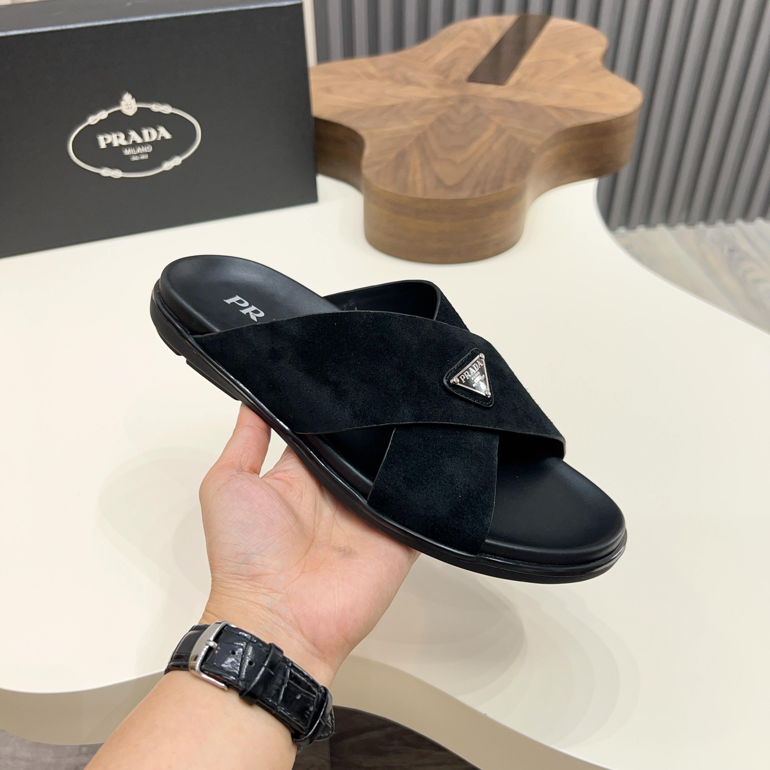 Prada Men's Suede Leather Crossover Sandals - Stylish Comfort & Durability 6 a1744897908962 4288
