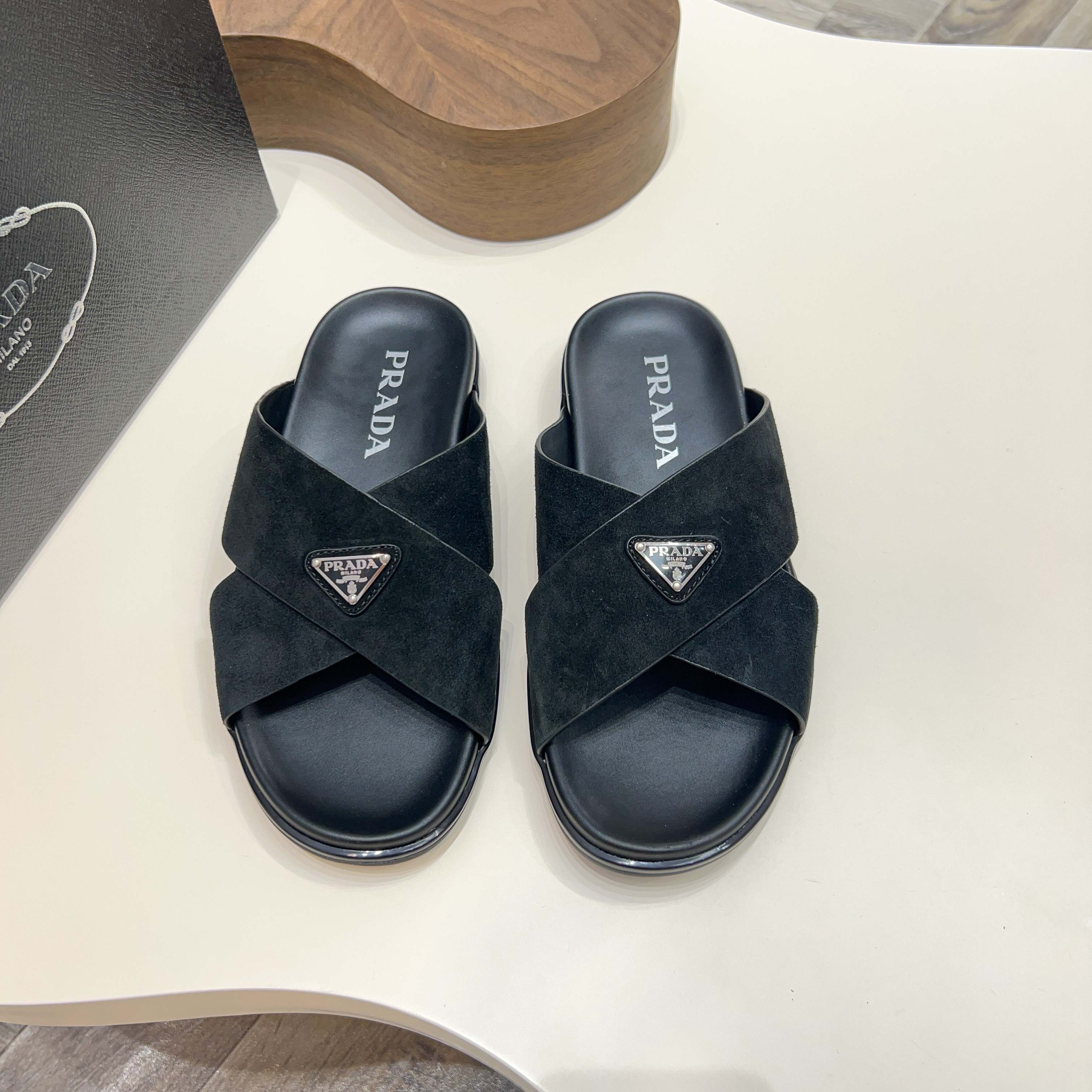 Prada Men's Suede Leather Crossover Sandals - Stylish Comfort & Durability 9 a1744897909106 2616