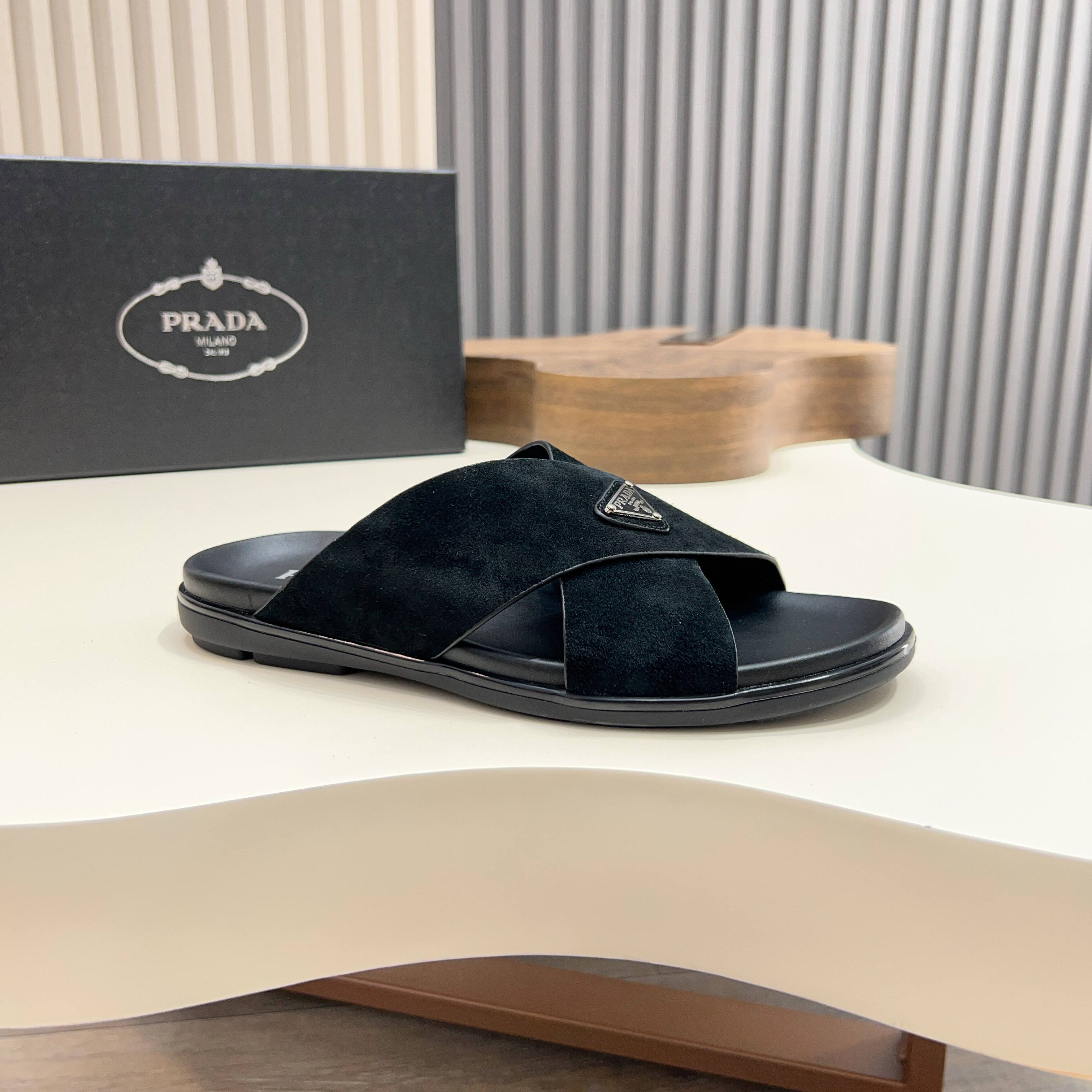 Prada Men's Suede Leather Crossover Sandals - Stylish Comfort & Durability 11 a1744897909149 6612