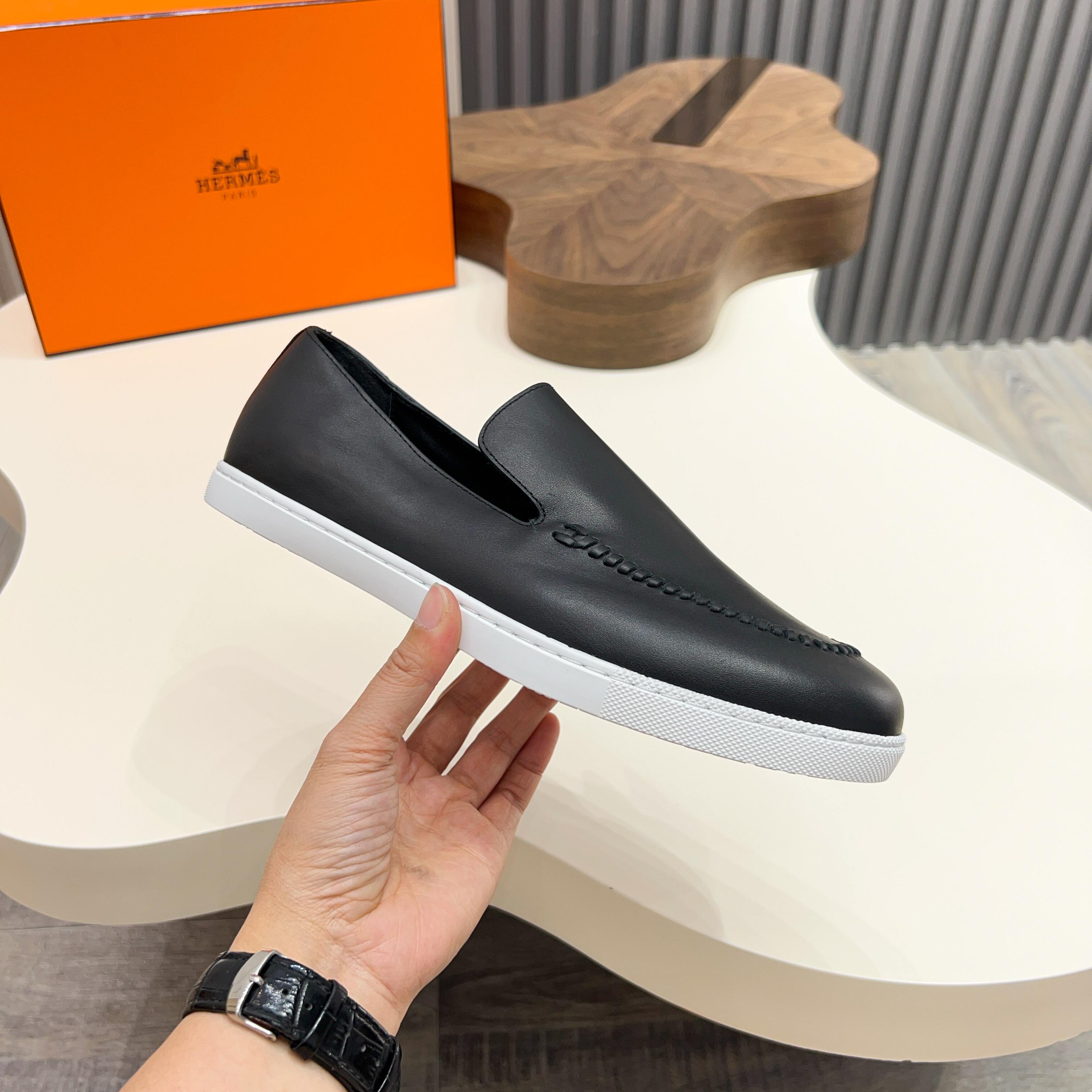 Hermes Men's Black Leather Loafers with Laser-Cut Detailing, Sizes 39-44 5 a1744899181435 1153