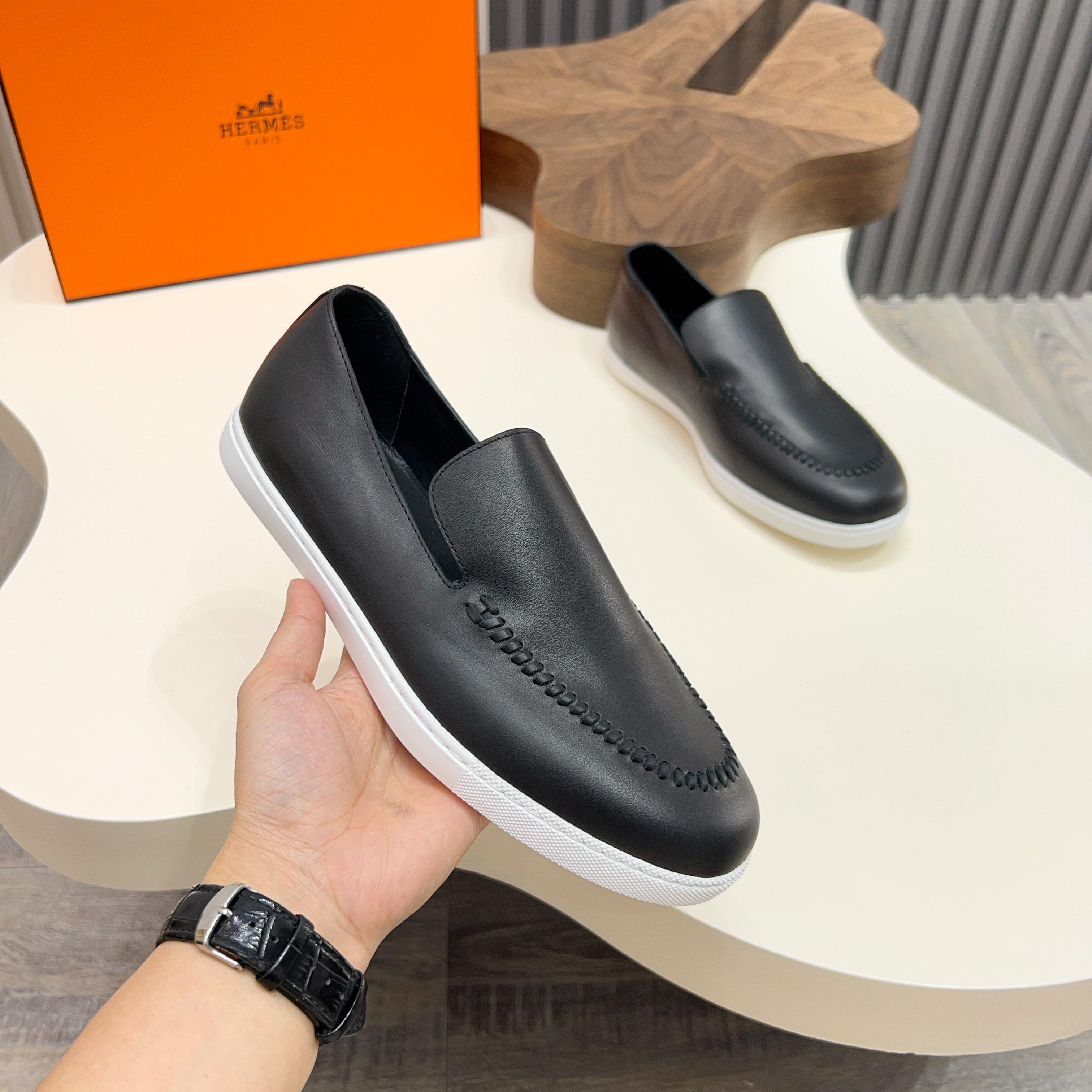 Hermes Men's Black Leather Loafers with Laser-Cut Detailing, Sizes 39-44 3 a1744899181540 4767