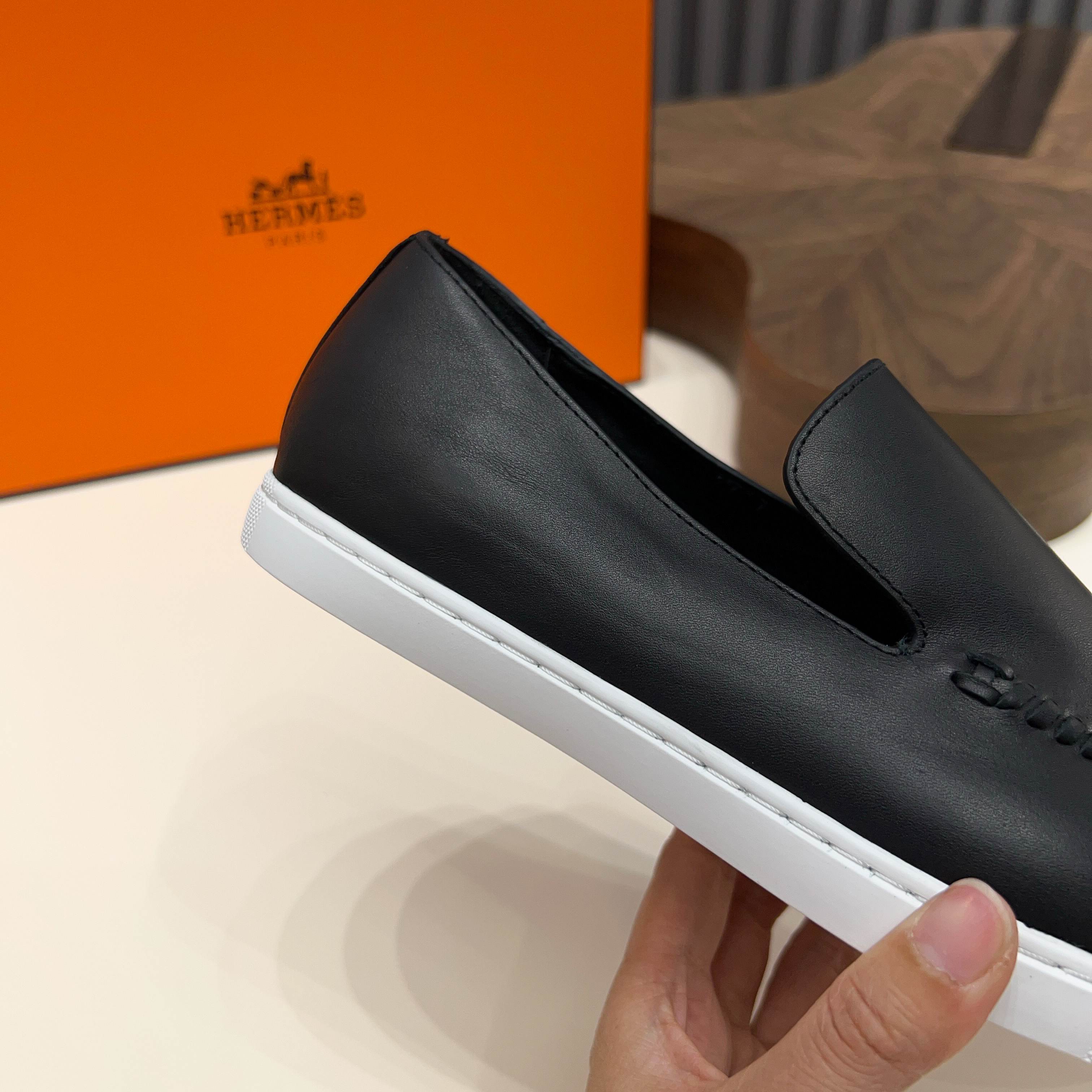 Hermes Men's Black Leather Loafers with Laser-Cut Detailing, Sizes 39-44 8 a1744899185611 3740