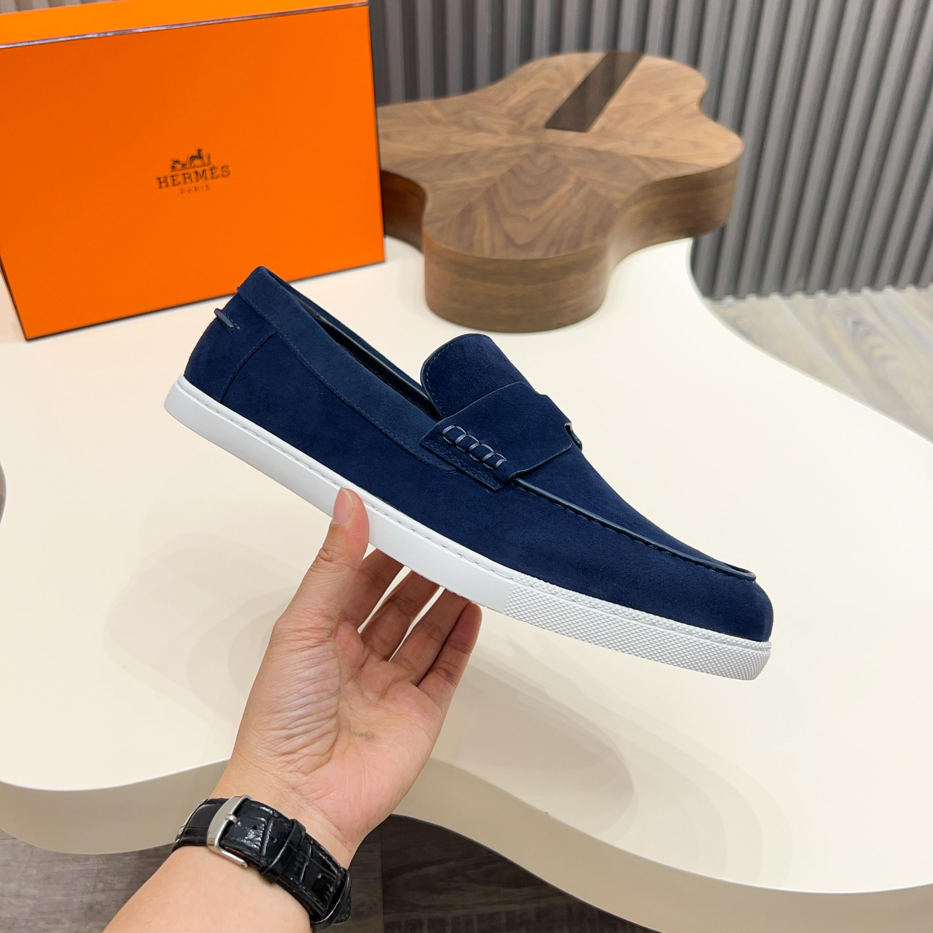 Hermès Men's Blue Suede Loafers with Leather Lining, Sizes 39-44 5 a1744899196813 8448