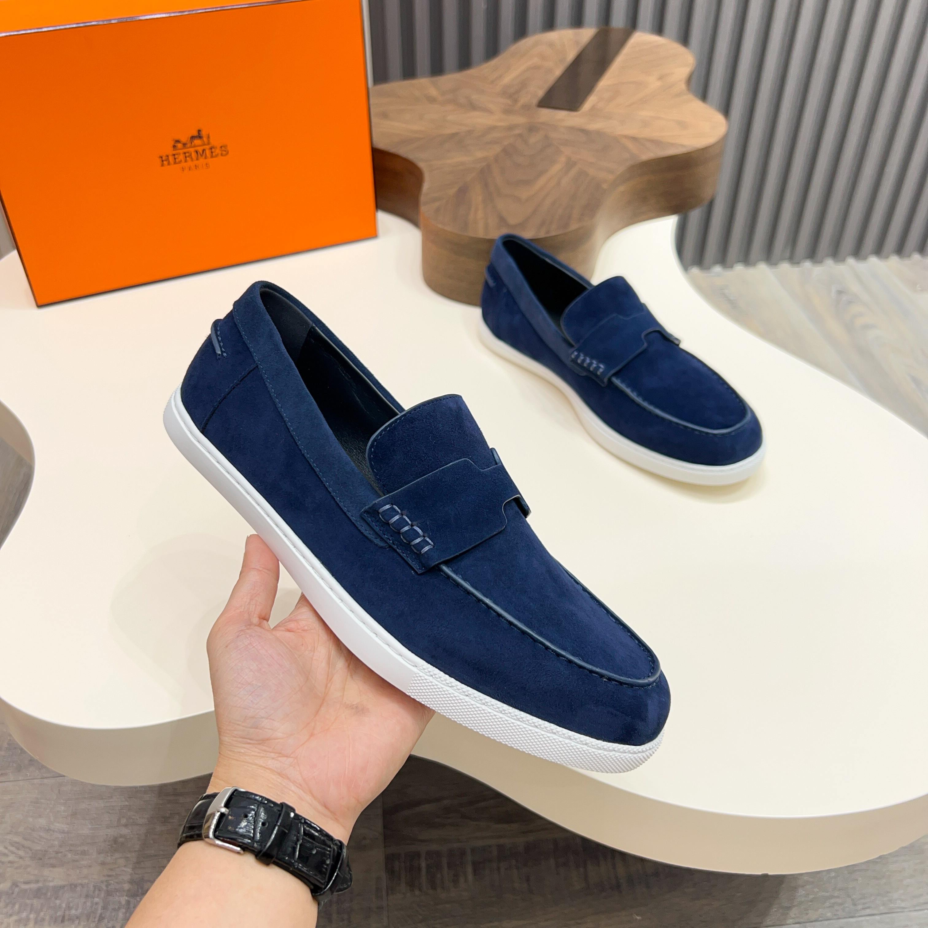 Hermès Men's Blue Suede Loafers with Leather Lining, Sizes 39-44 3 a1744899197012 2082