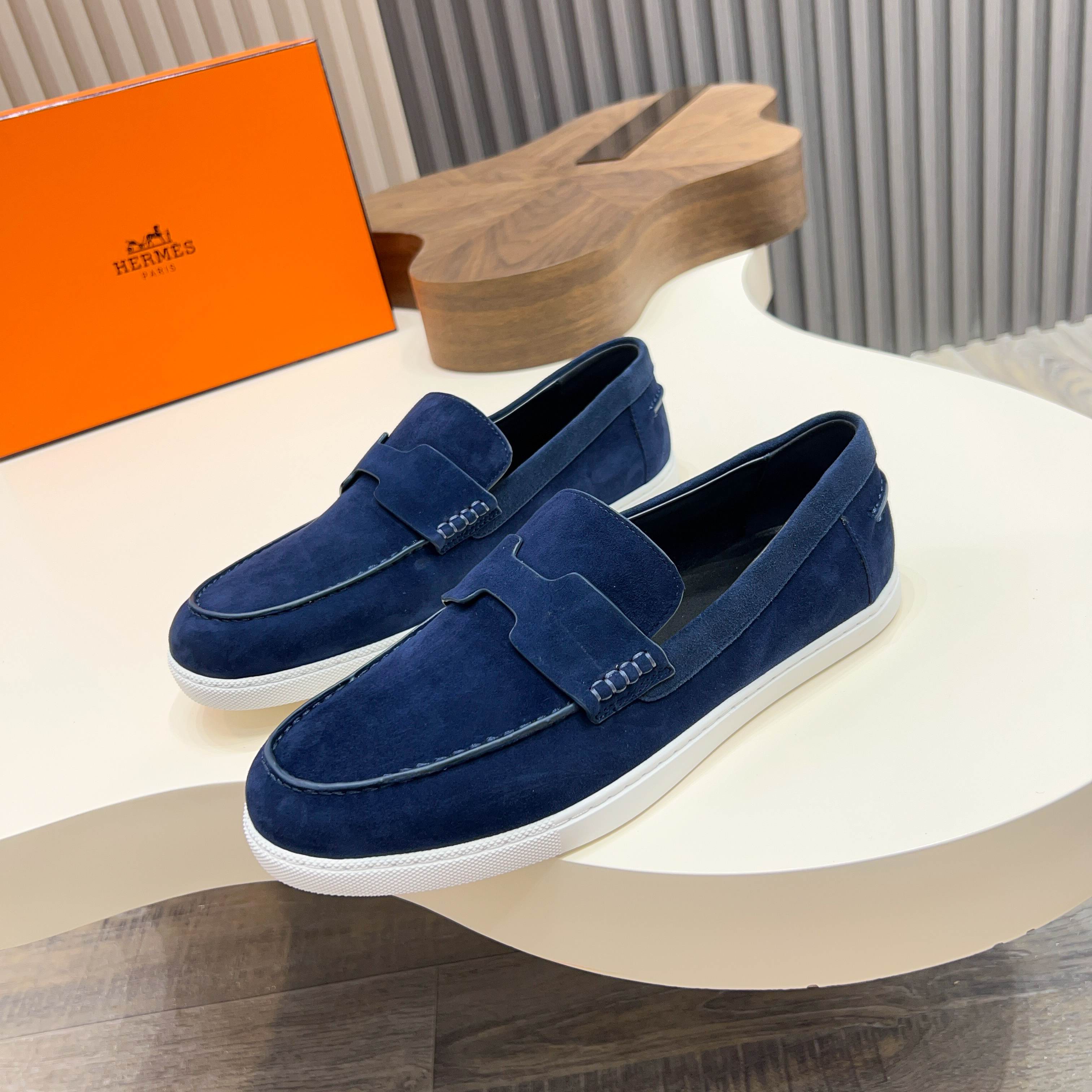 Hermès Men's Blue Suede Loafers with Leather Lining, Sizes 39-44 2 a1744899197041 4650