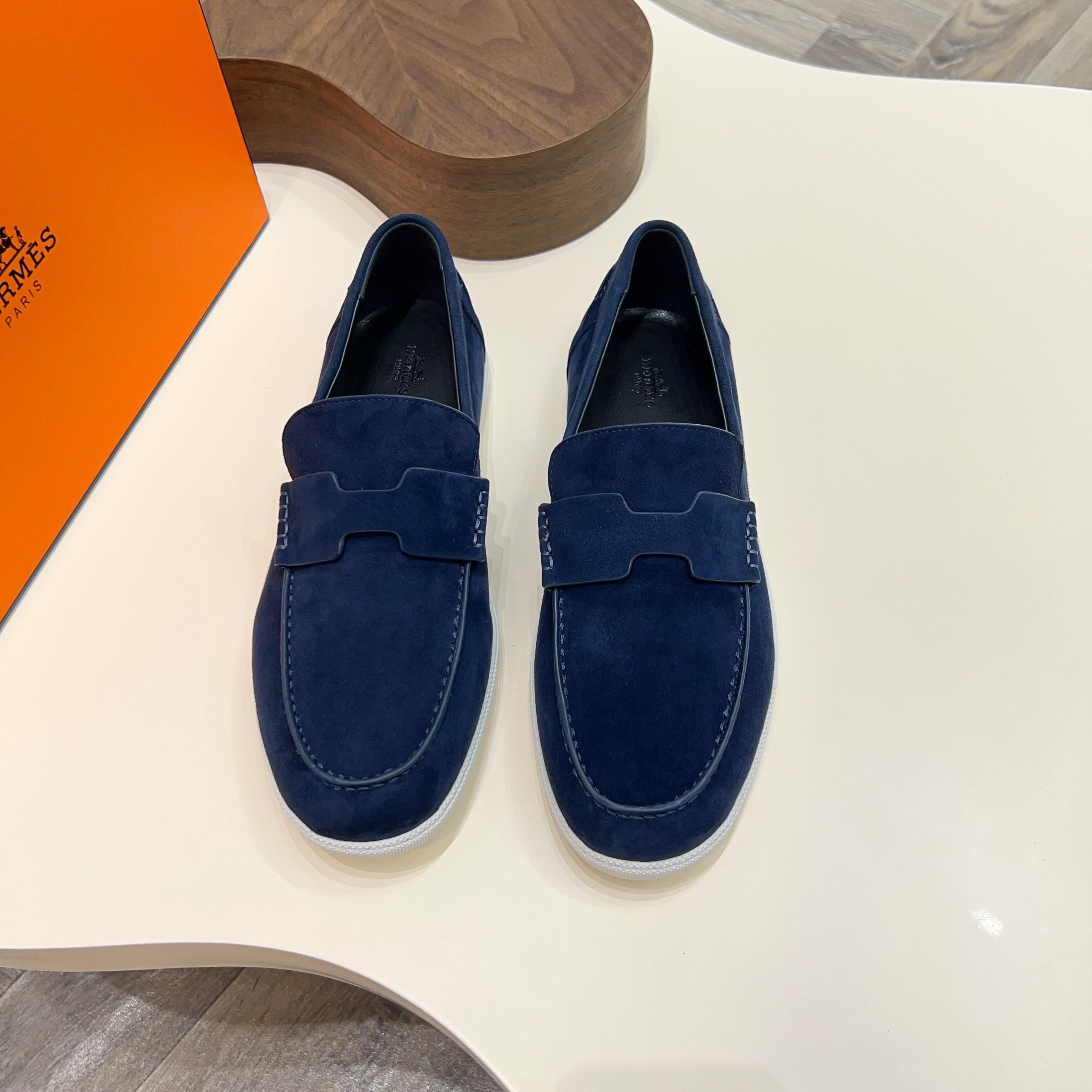 Hermès Men's Blue Suede Loafers with Leather Lining, Sizes 39-44 10 a1744899200180 6687