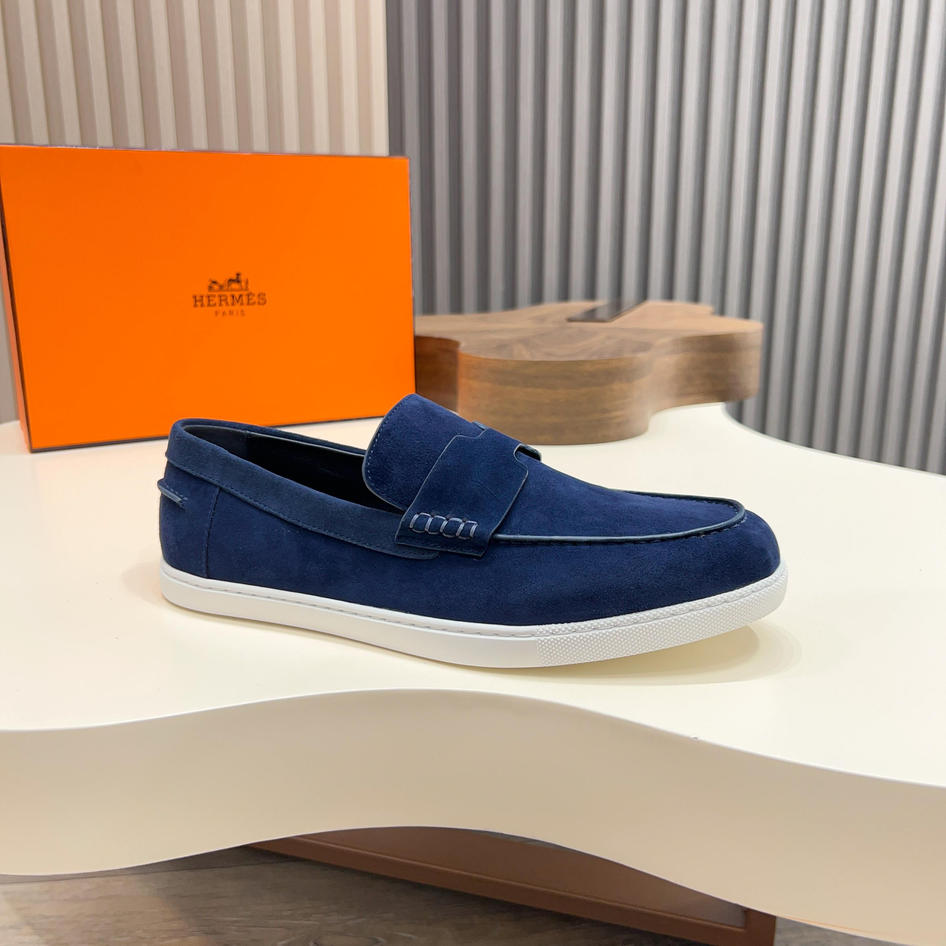Hermès Men's Blue Suede Loafers with Leather Lining, Sizes 39-44 8 a1744899200277 1786