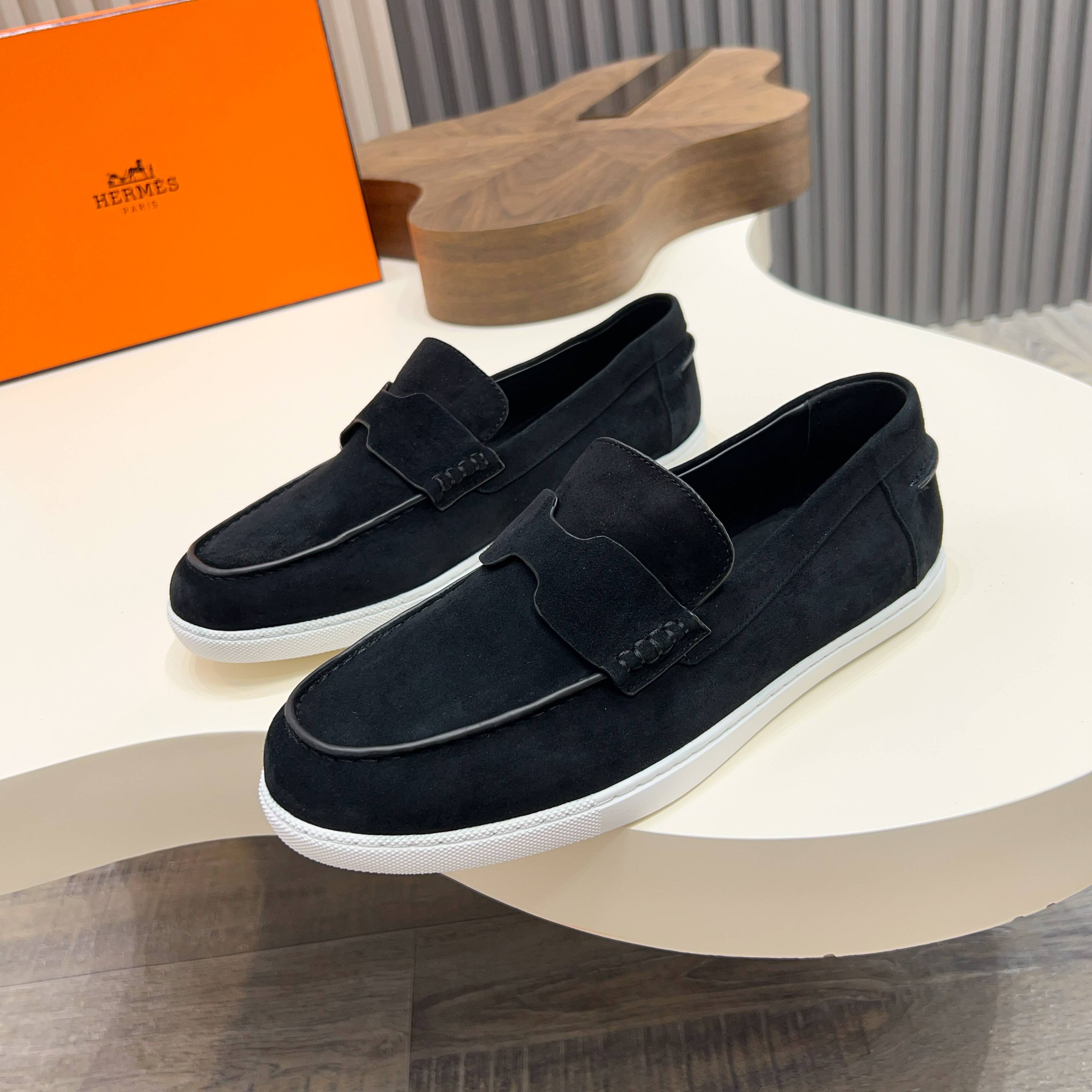 Hermes Men's Black Suede Leather Loafers Casual Slip On Shoes 2 a1744899229014 1571