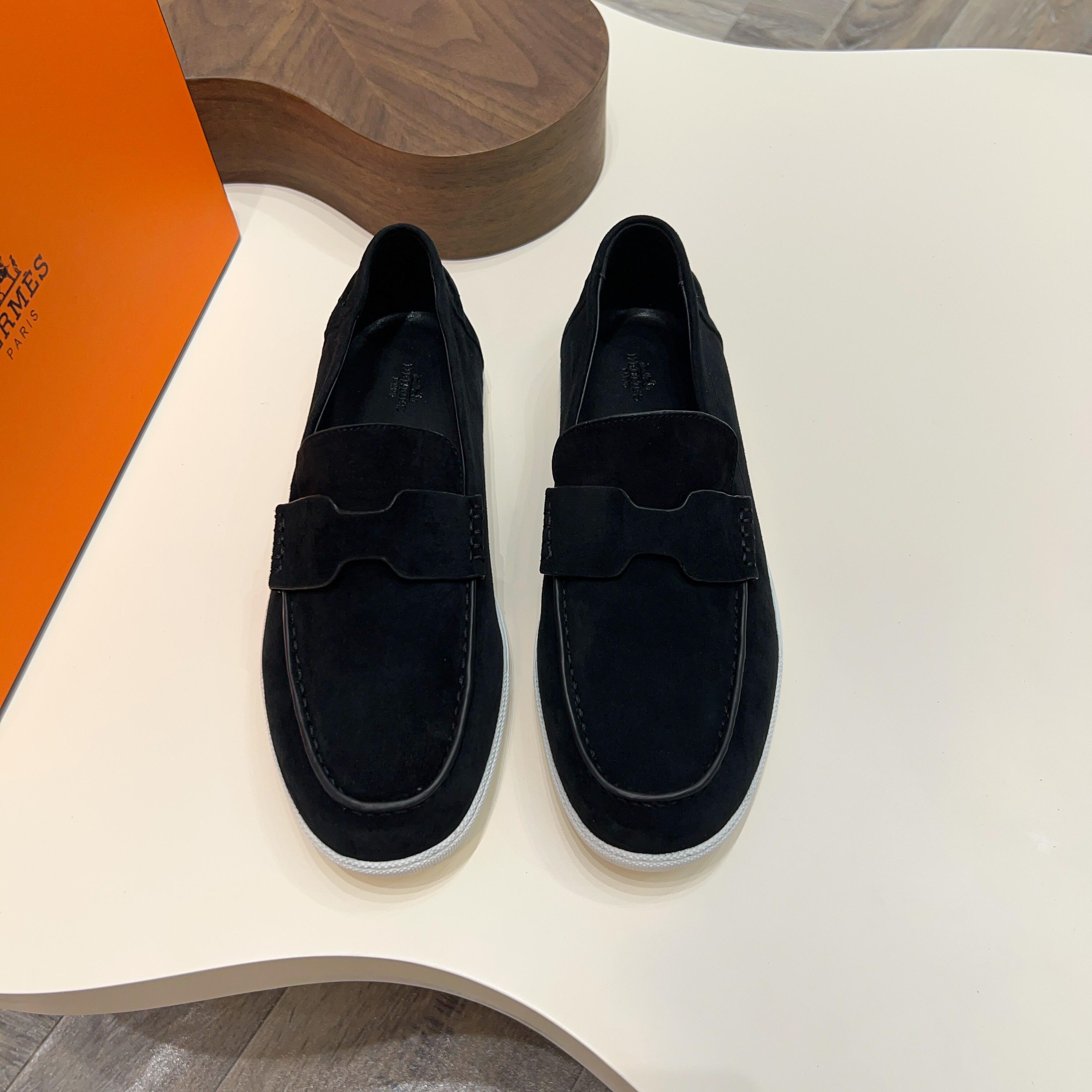 Hermes Men's Black Suede Leather Loafers Casual Slip On Shoes 10 a1744899231297 3040
