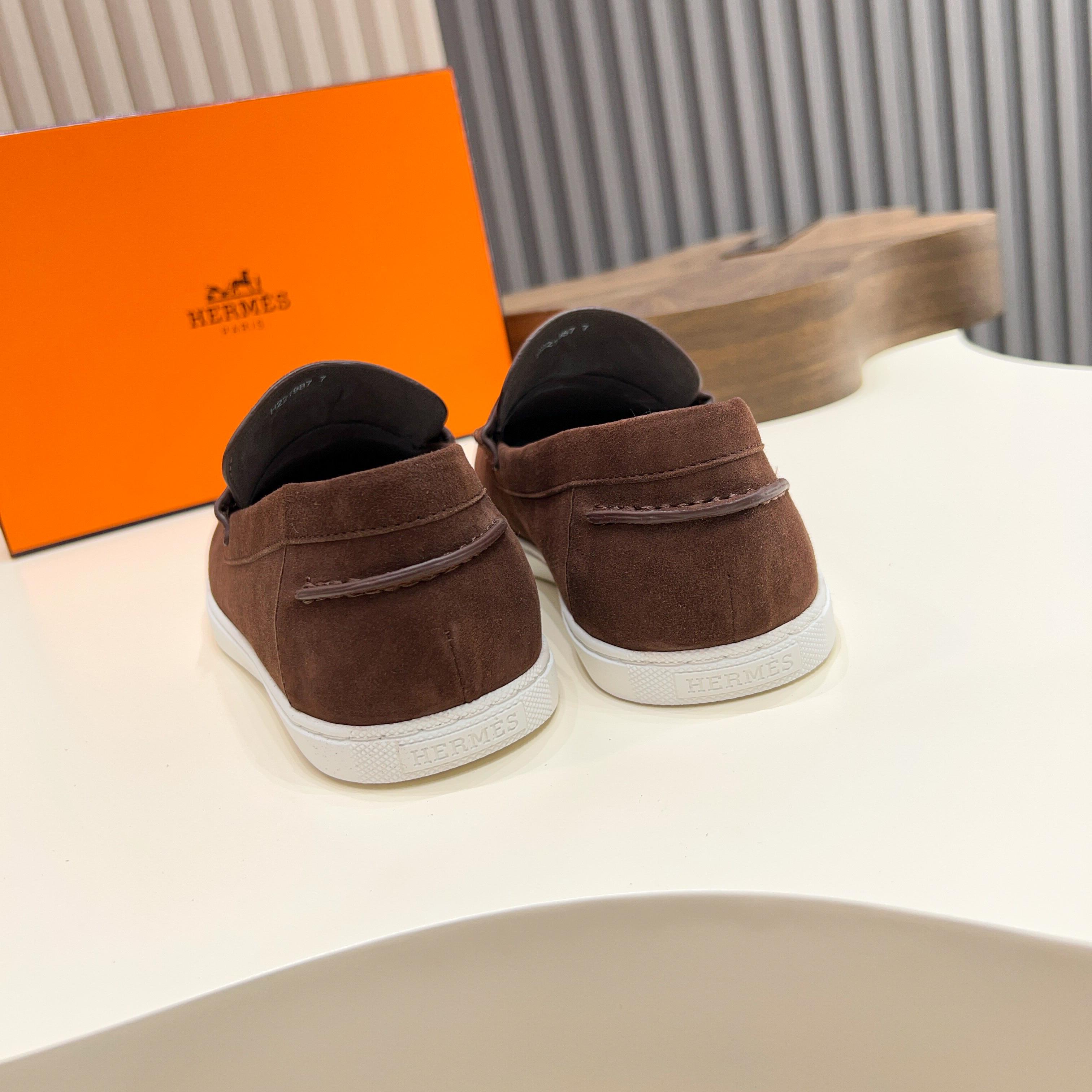 Hermes Men's Suede Loafers with Laser-Cut Detailing, Sizes 39-44 4 a1744899250825 5568