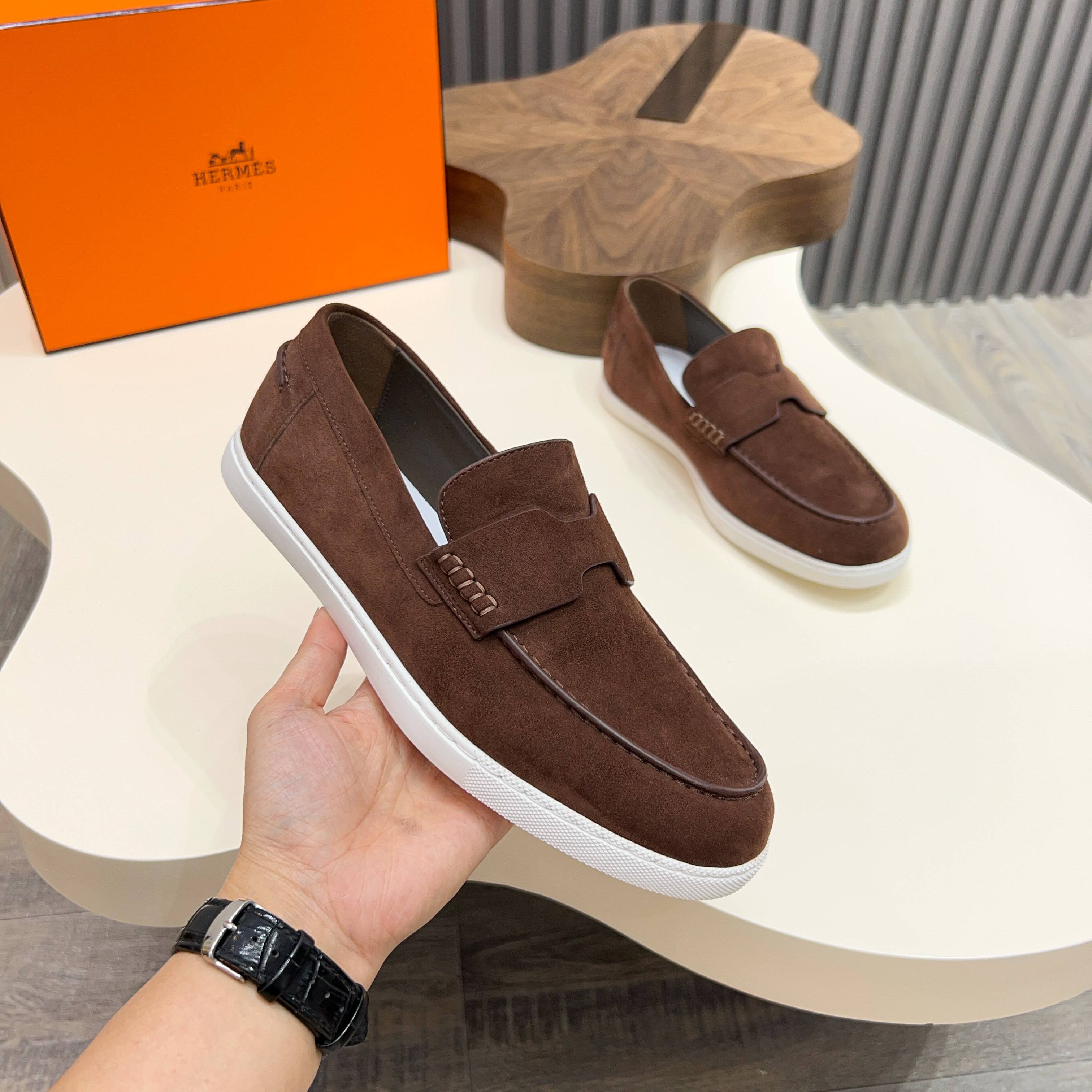 Hermes Men's Suede Loafers with Laser-Cut Detailing, Sizes 39-44 3 a1744899250830 7284
