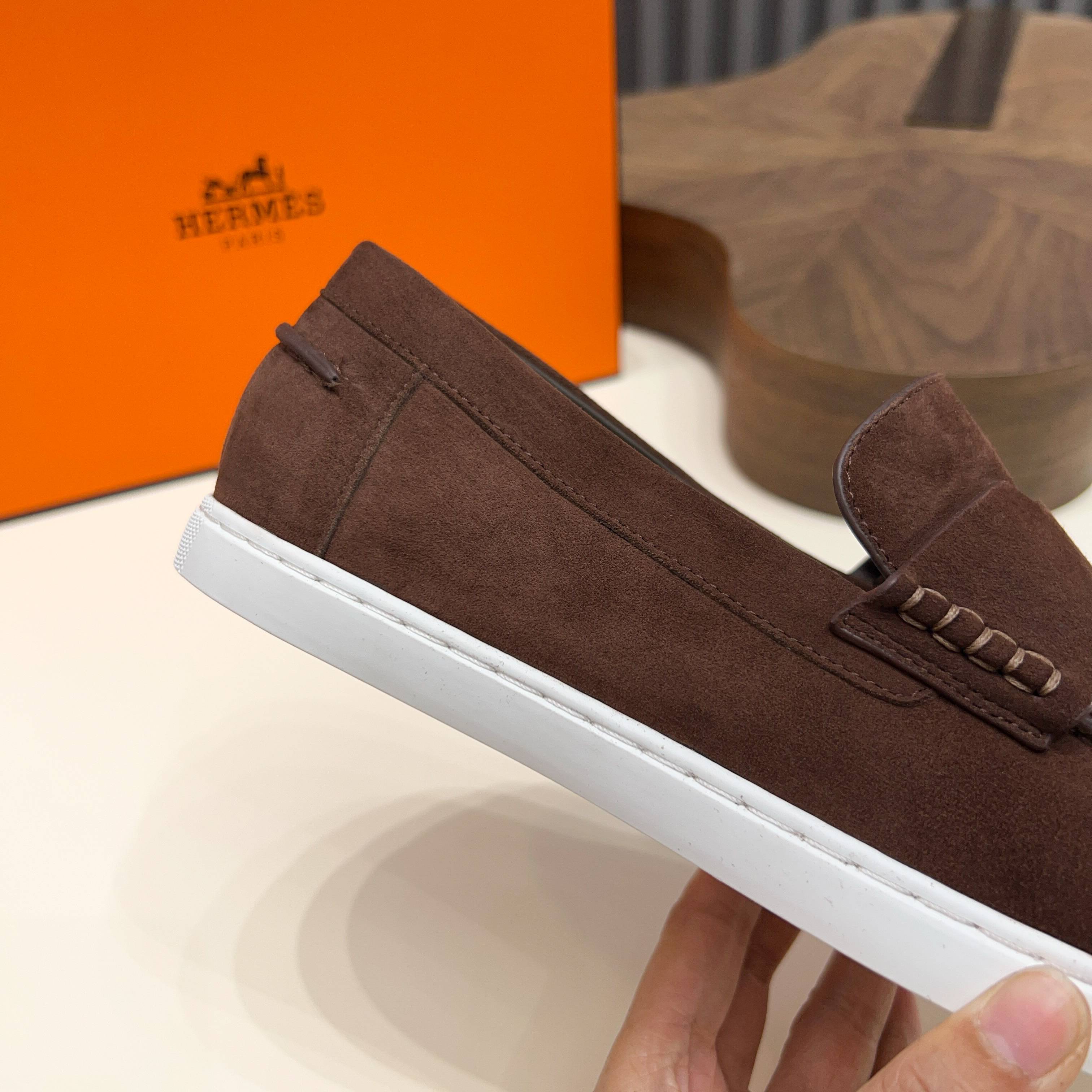 Hermes Men's Suede Loafers with Laser-Cut Detailing, Sizes 39-44 5 a1744899250855 2363
