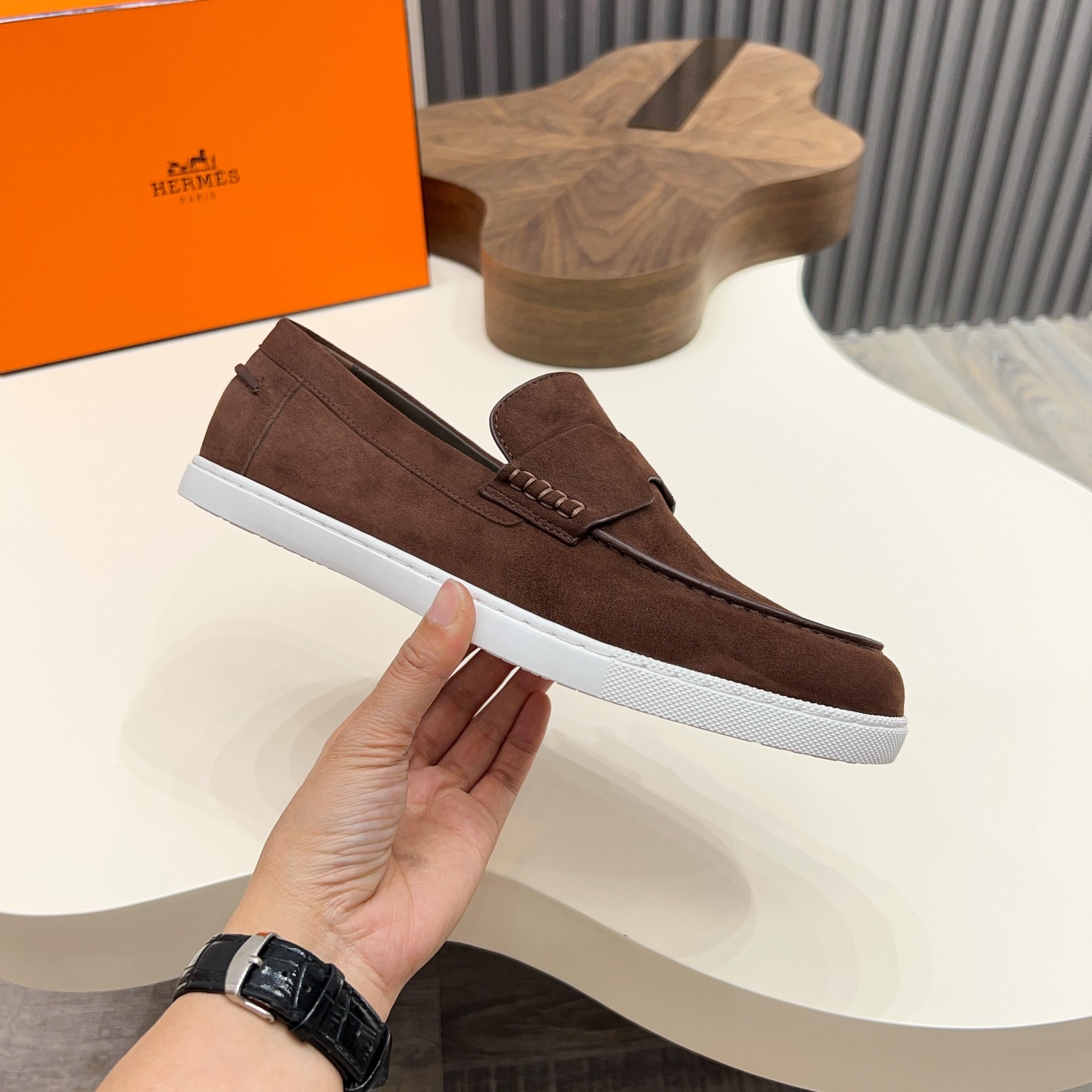 Hermes Men's Suede Loafers with Laser-Cut Detailing, Sizes 39-44 7 a1744899253262 3644