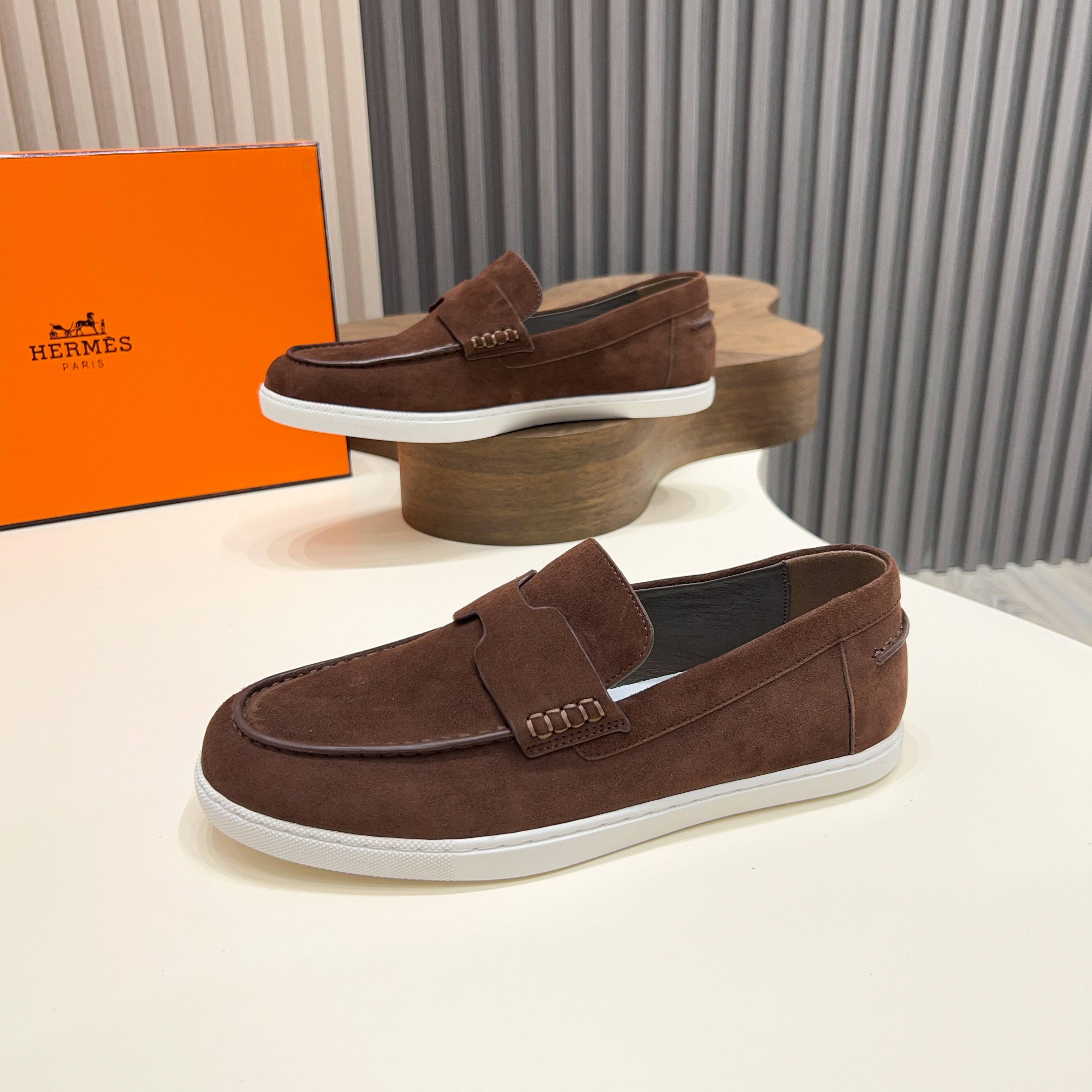 Hermes Men's Suede Loafers with Laser-Cut Detailing, Sizes 39-44 8 a1744899253423 0507