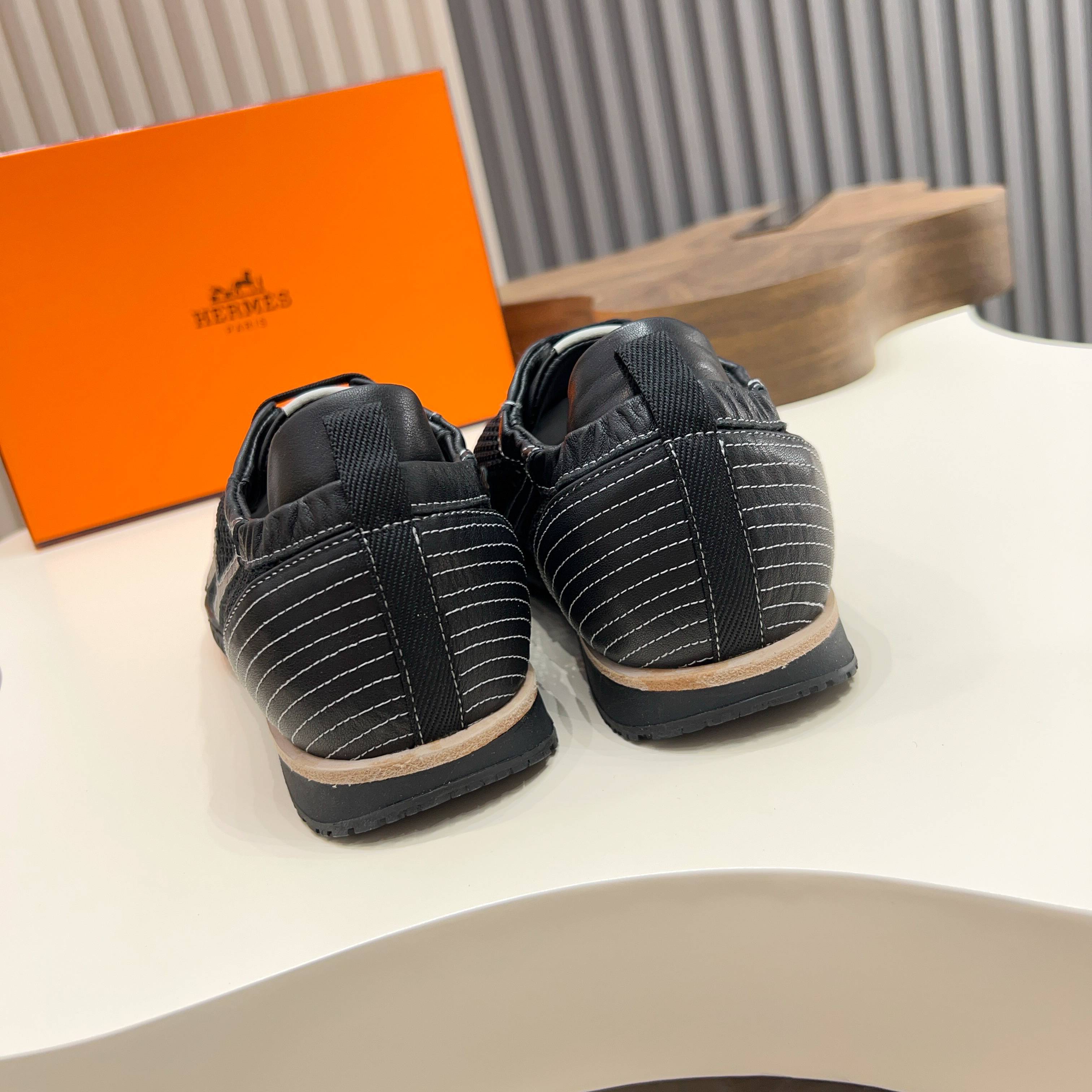 Hermes Men's Black Leather & Mesh Sneakers Designer Lace-Up Shoes 4 a1744899371511 5213