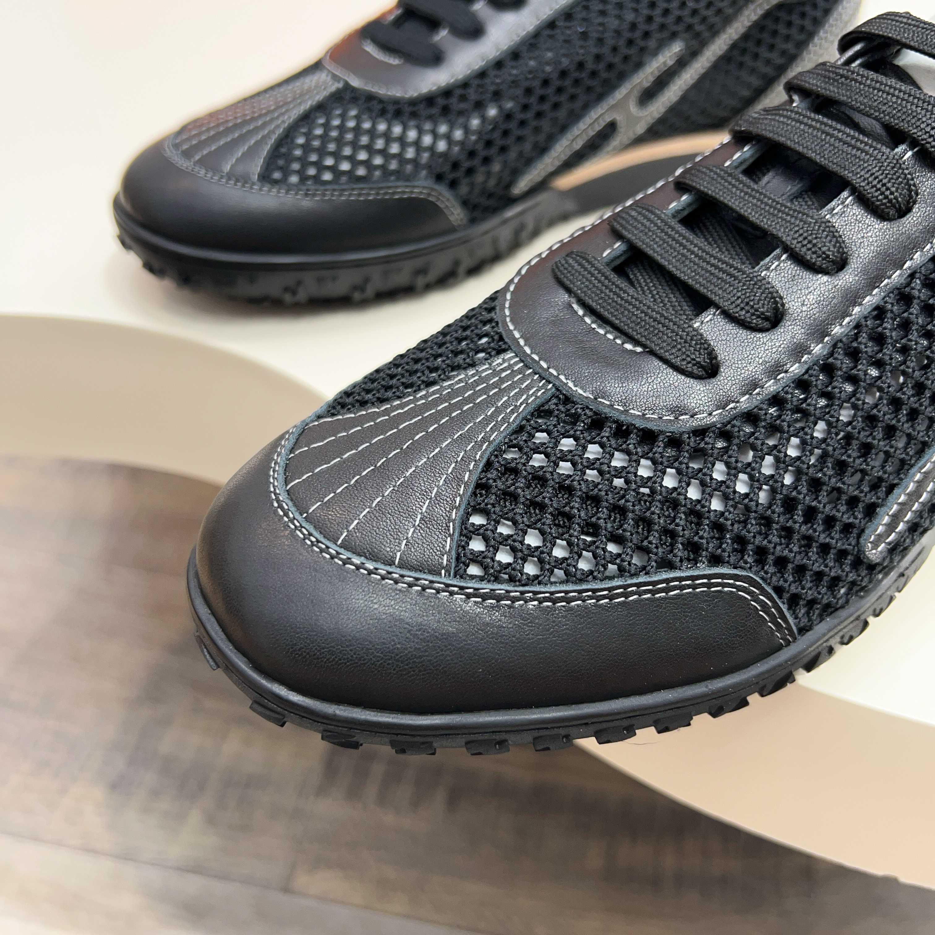 Hermes Men's Black Leather & Mesh Sneakers Designer Lace-Up Shoes 9 a1744899374335 0461
