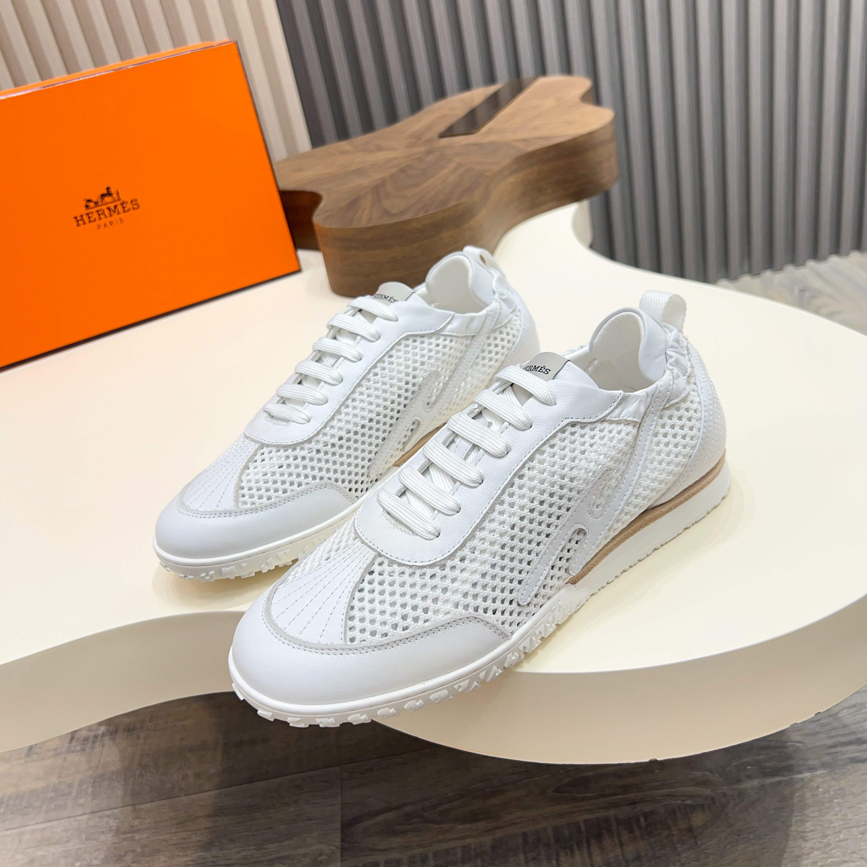 Hermès White Leather Sneakers with Perforated Design, Size 39-44 2 a1744899388476 8308